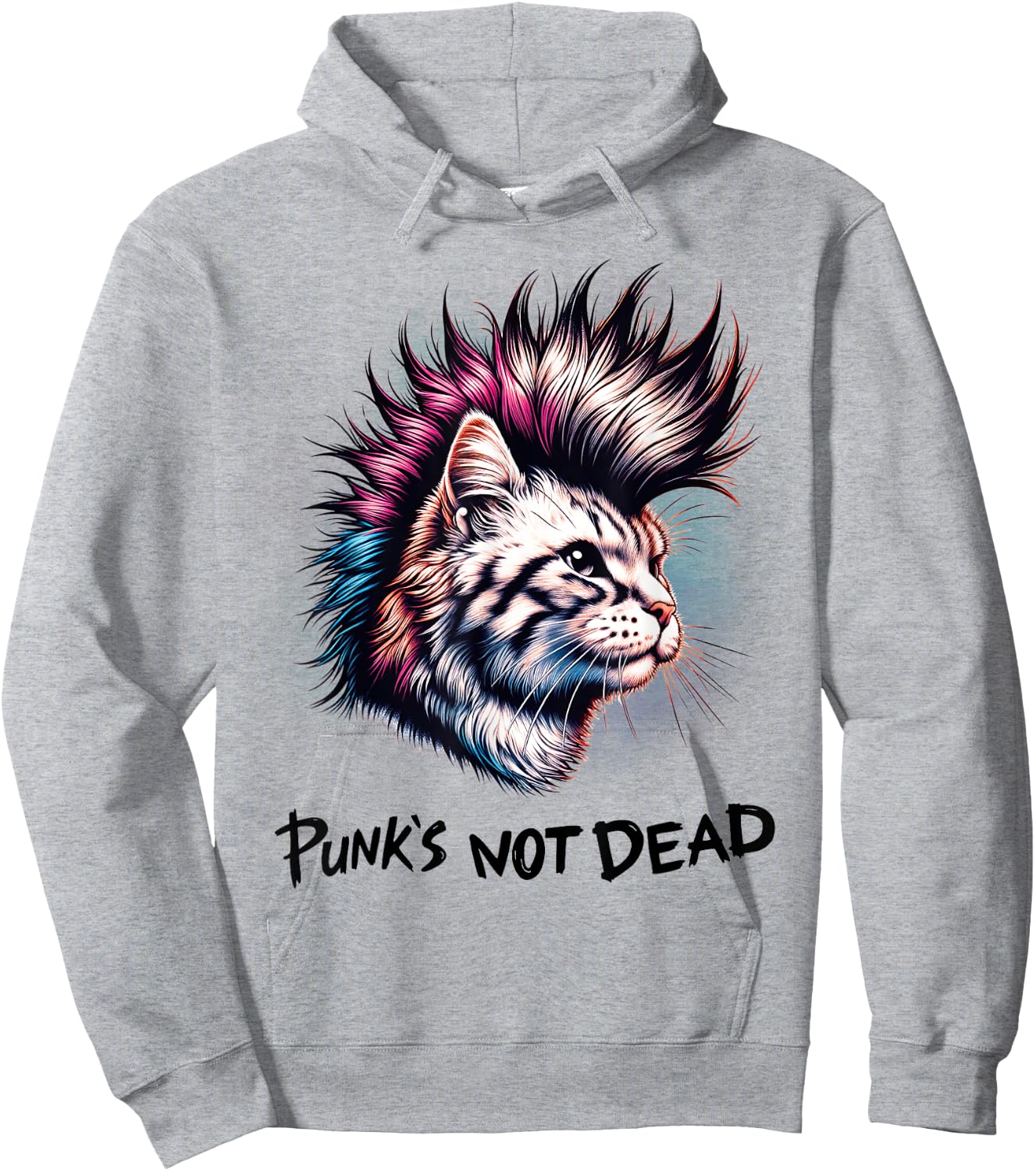 Punk Rock Katze mit lebendigem Mohawk Hoodie - Hoodie | Ash