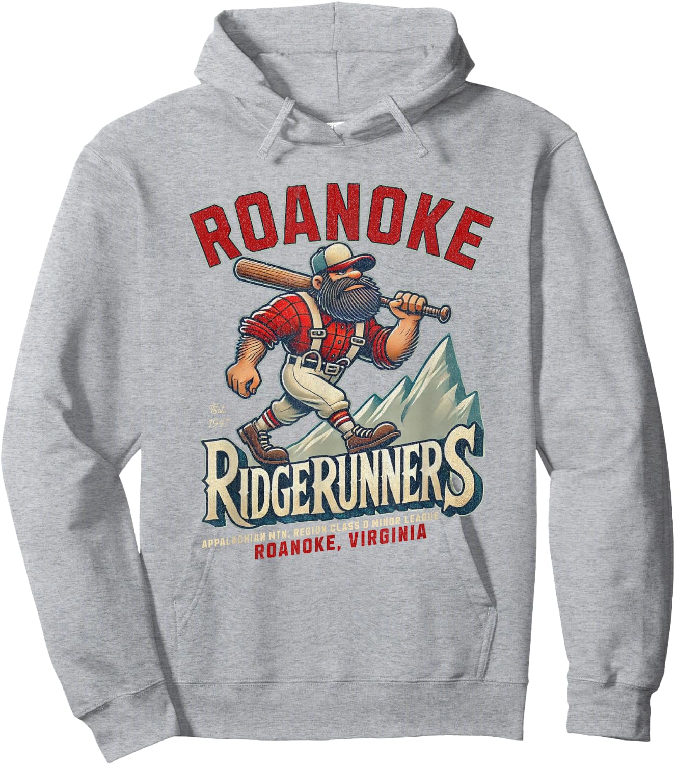 Roanoke Ridgerunners Retro Baseball Team Design Hoodie - Hoodie | Ash