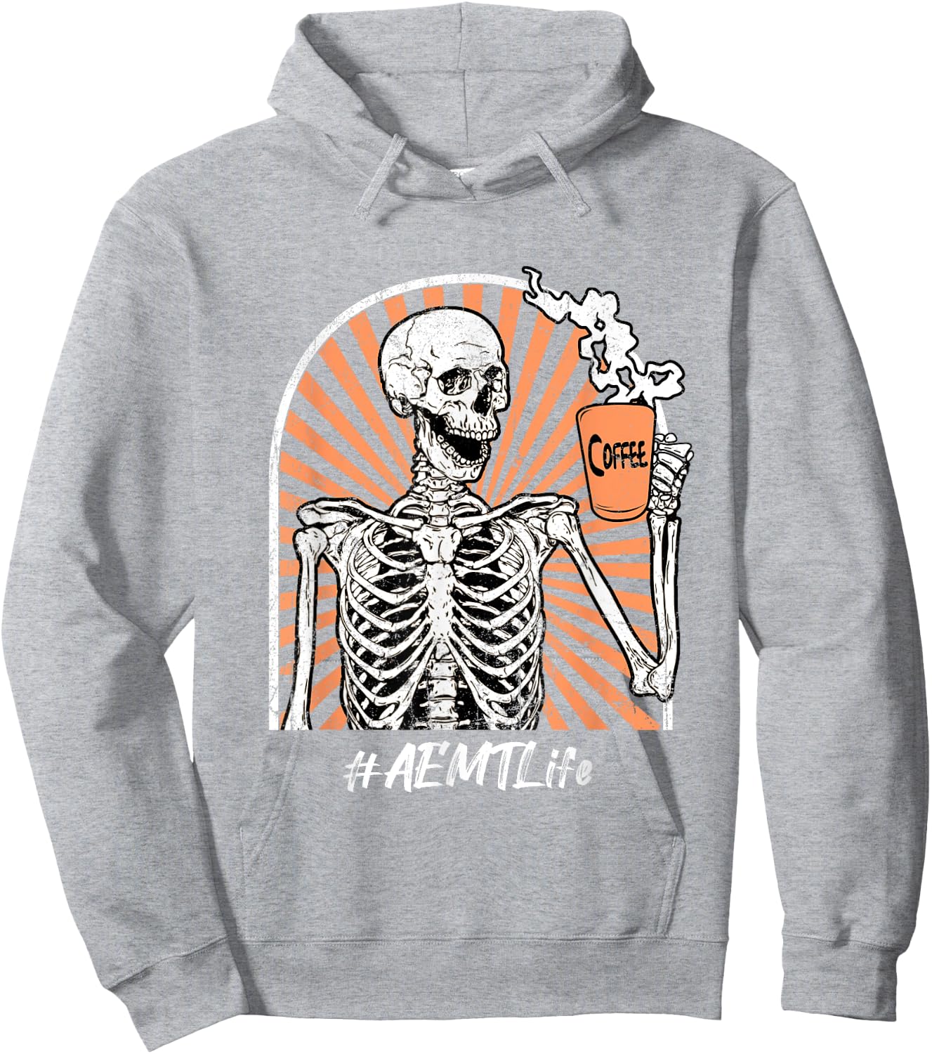 AEMT Life Coffee Skeleton Exhausted Funny Hoodie - Hoodie | Ash