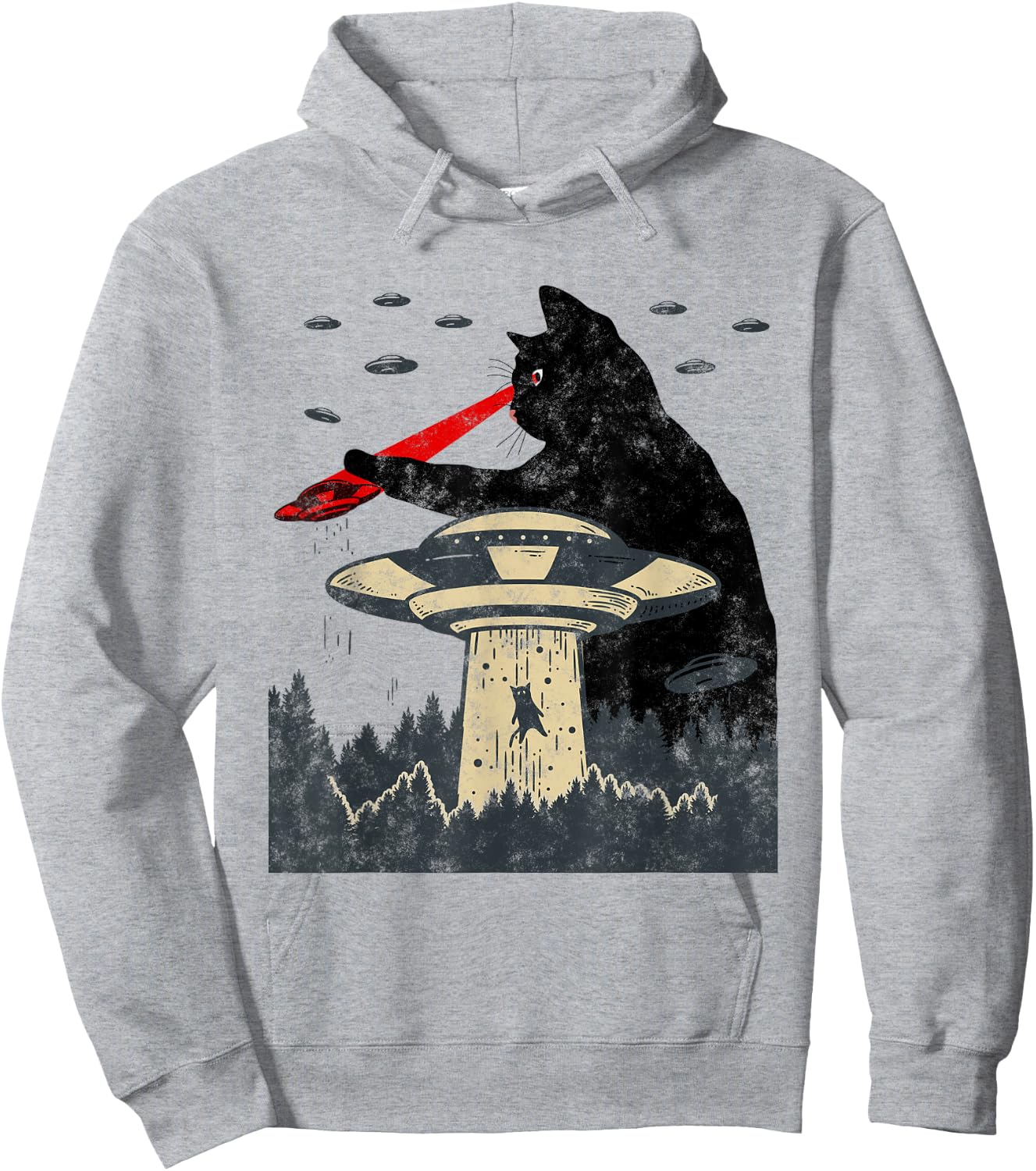 Alien UFO Abduction Laser Eye Funny Cat Hoodie - Hoodie | Ash