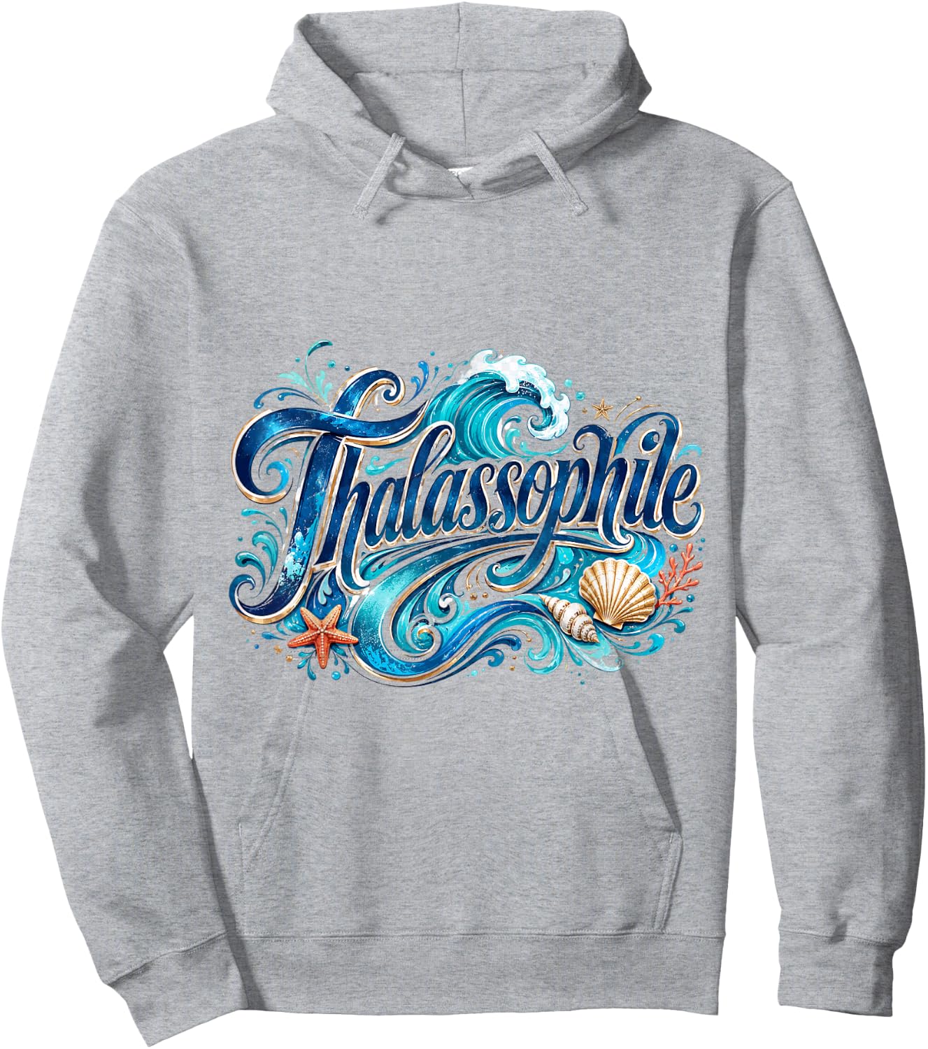 Thalassophile Sea Waves and Seashell Art Hoodie - Hoodie | Ash