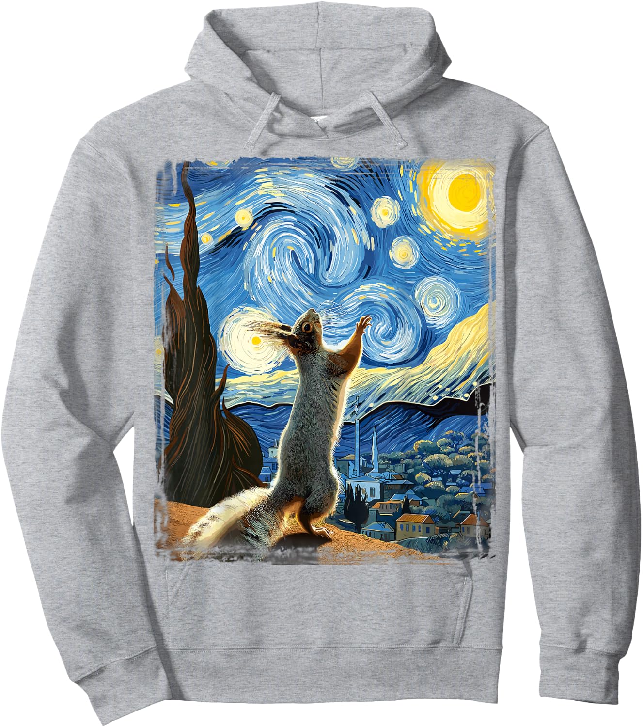 Van Gogh Style Starry Night Squirrel Hoodie - Hoodie | Ash