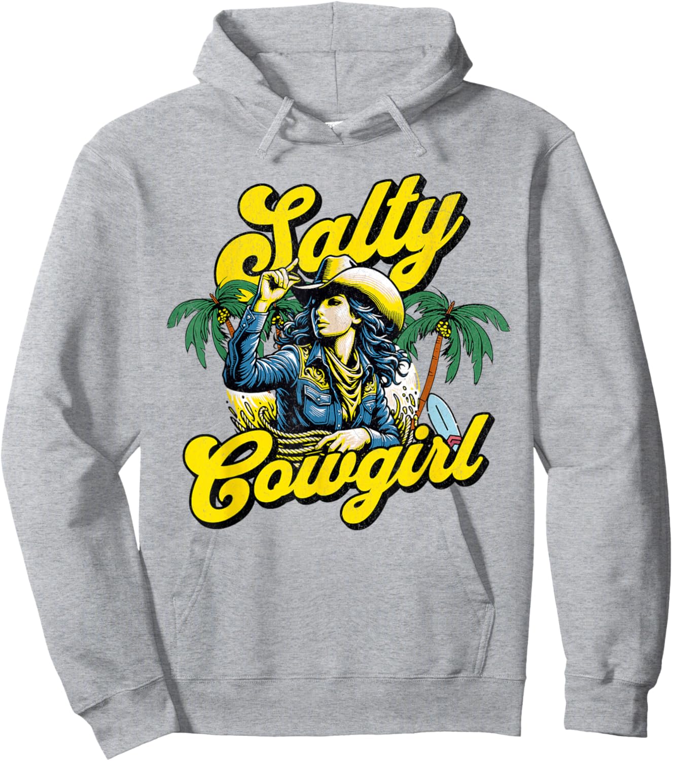 Salty Cowgirl Beach Palm Surf Hoodie - Hoodie | Ash