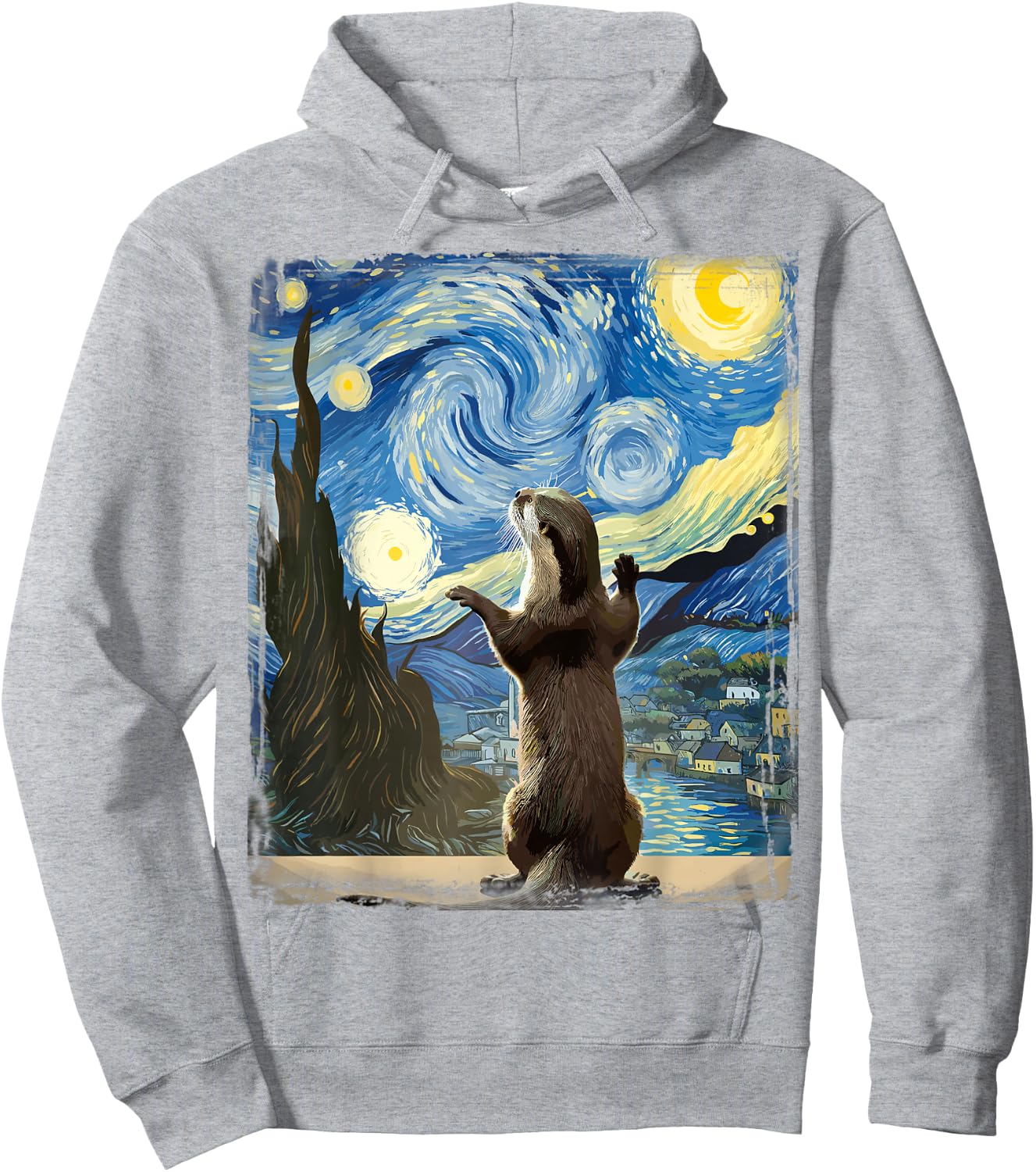 Van Gogh Style Starry Night Otter Hoodie - Hoodie | Ash