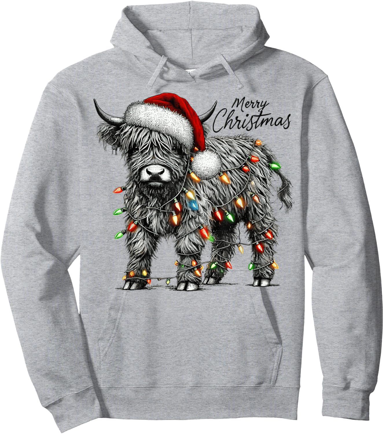 Mooey Christmas Western Highland Cow Santa Hoodie - Hoodie | Ash