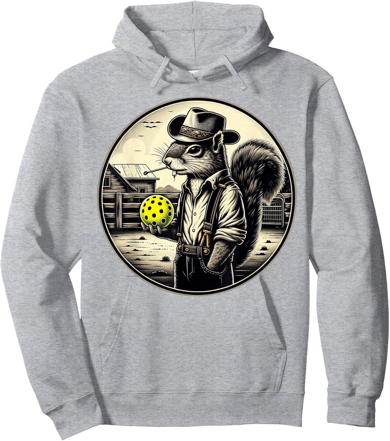 Pickleball Squirrel Country Farm Farmer Hoodie - Hoodie | Ash