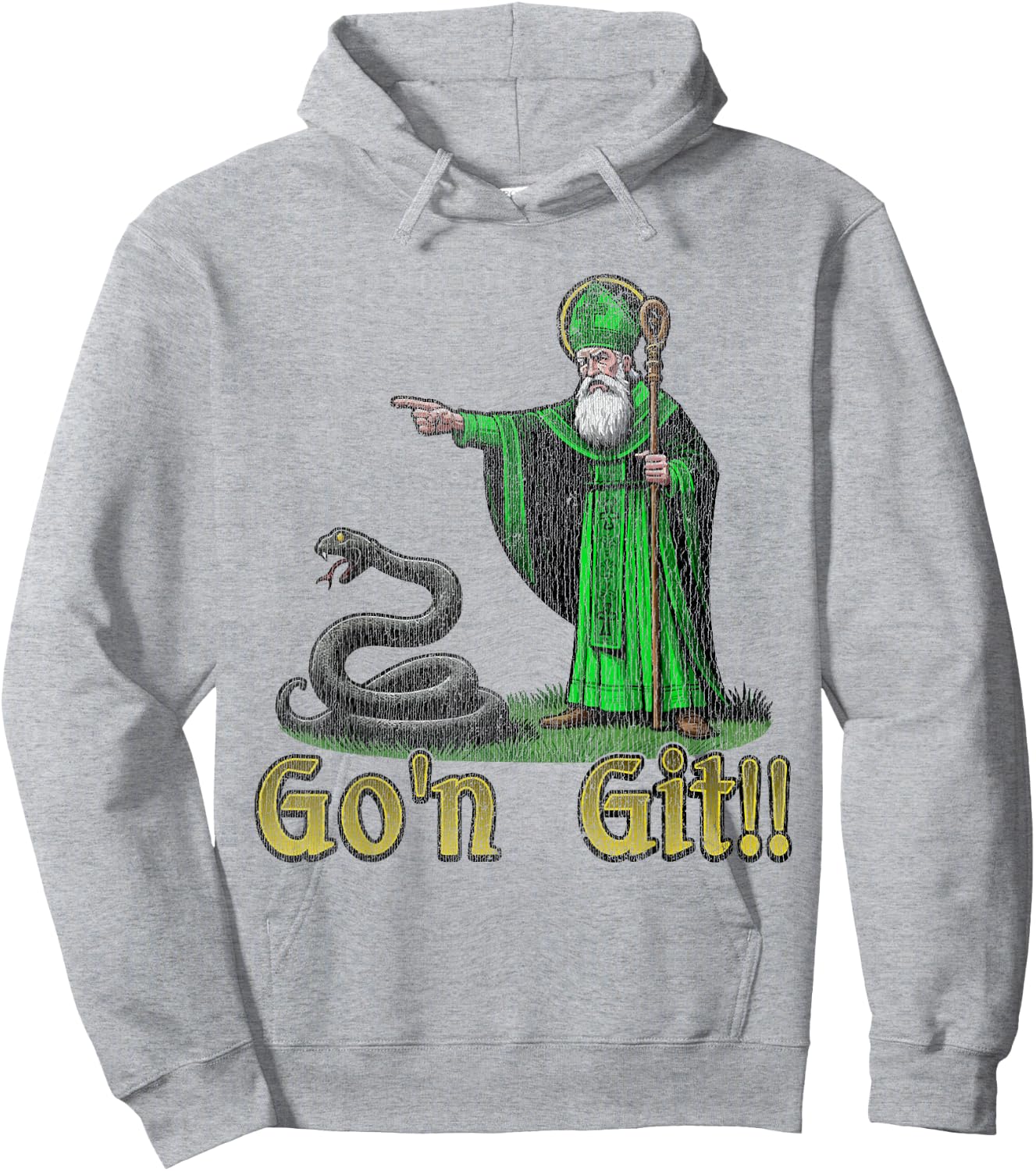 Distressed Go'n Git Funny St Patricks Day Snake Hoodie - Hoodie | Ash