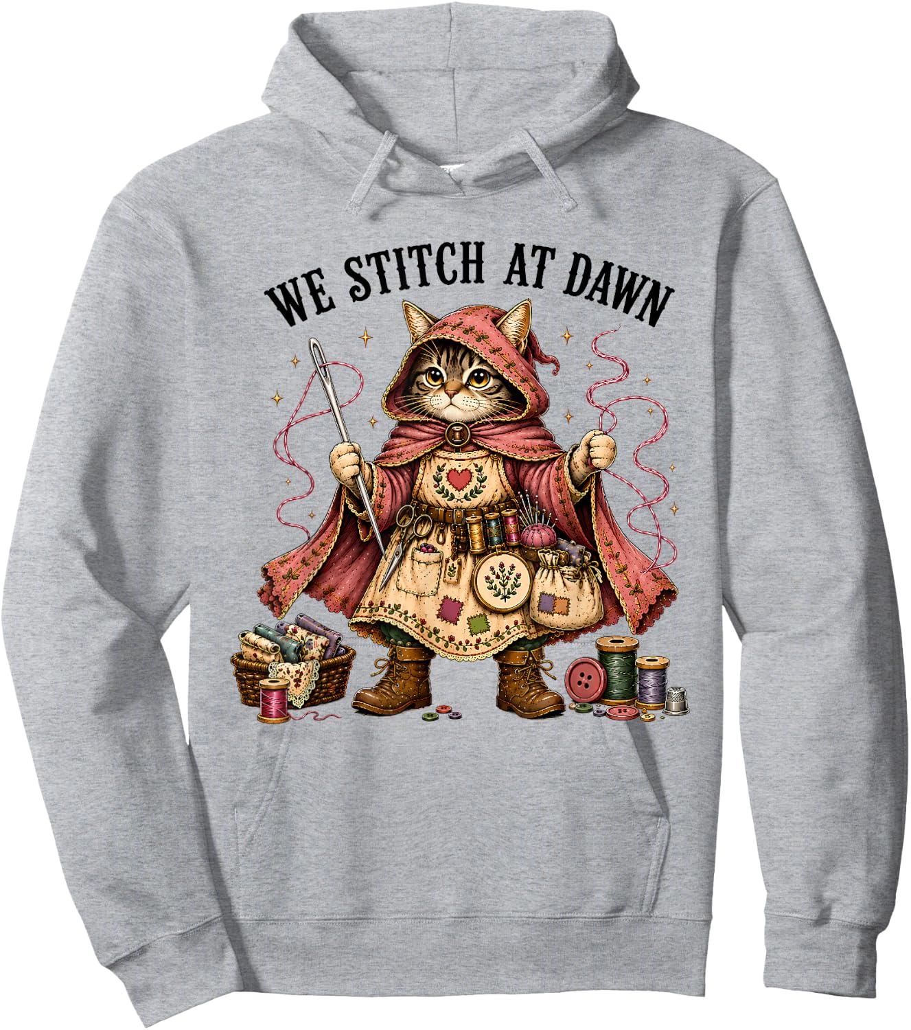We Stitch At Dawn Funny Sewing Quilting Cat Hoodie - Hoodie | Ash