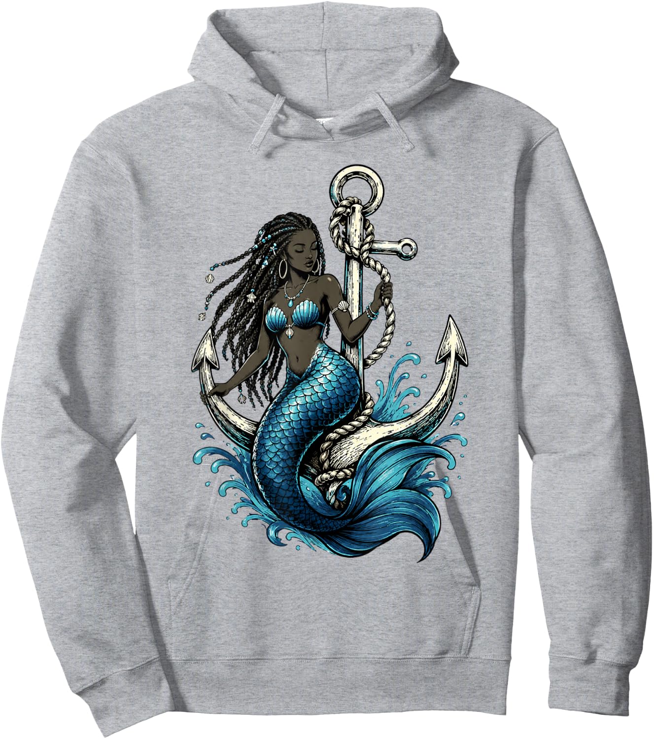 Mermaid Ocean Anchor Yemaya Hoodie - Hoodie | Ash