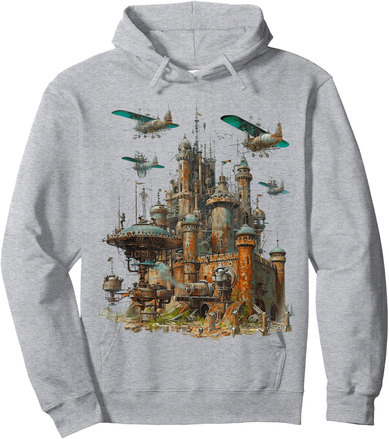 Steampunk Castle With Planes Vintage , white, S Hoodie - Hoodie | Ash