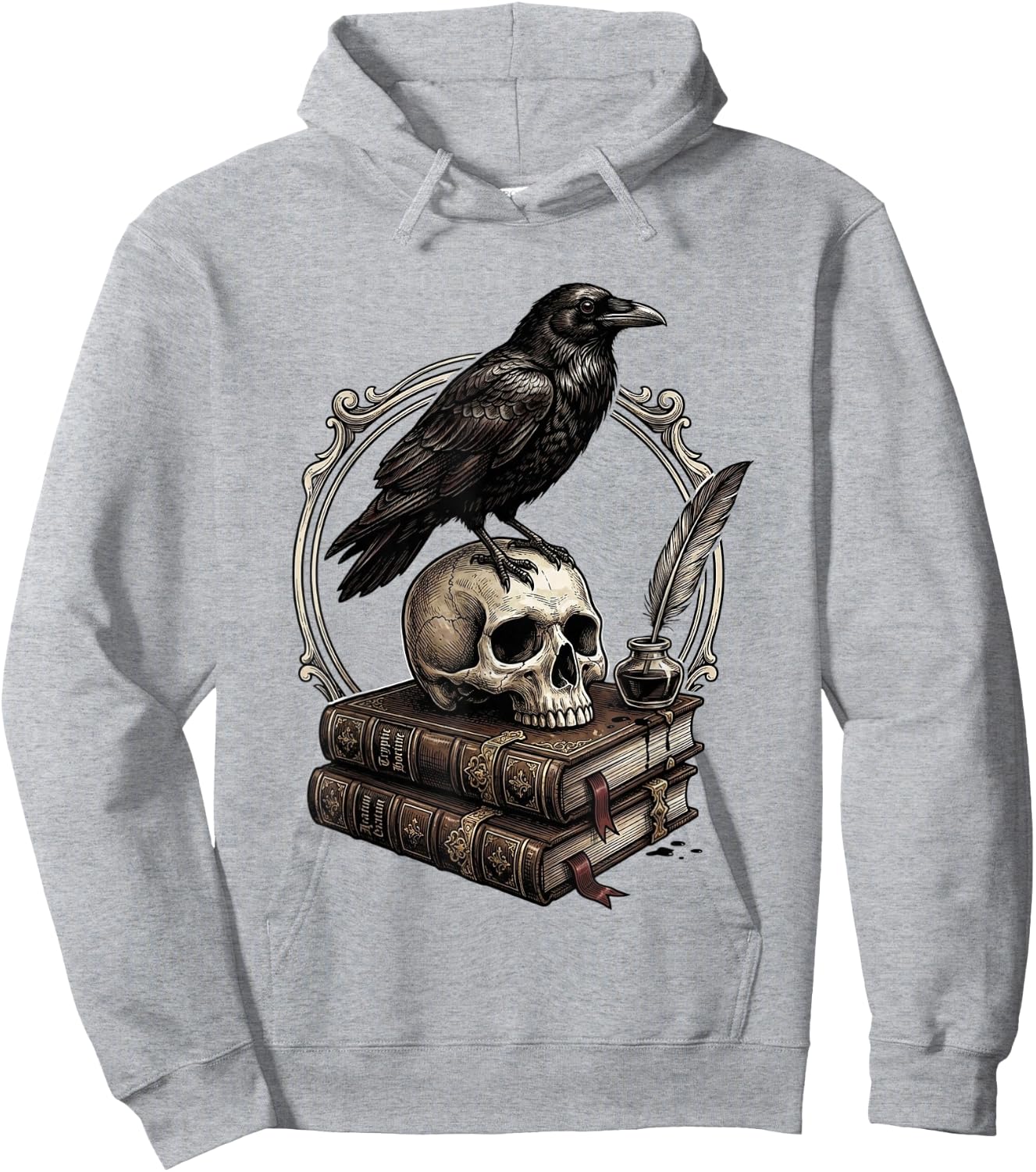 Dark Academia Raven Skull Books Hoodie - Hoodie | Ash