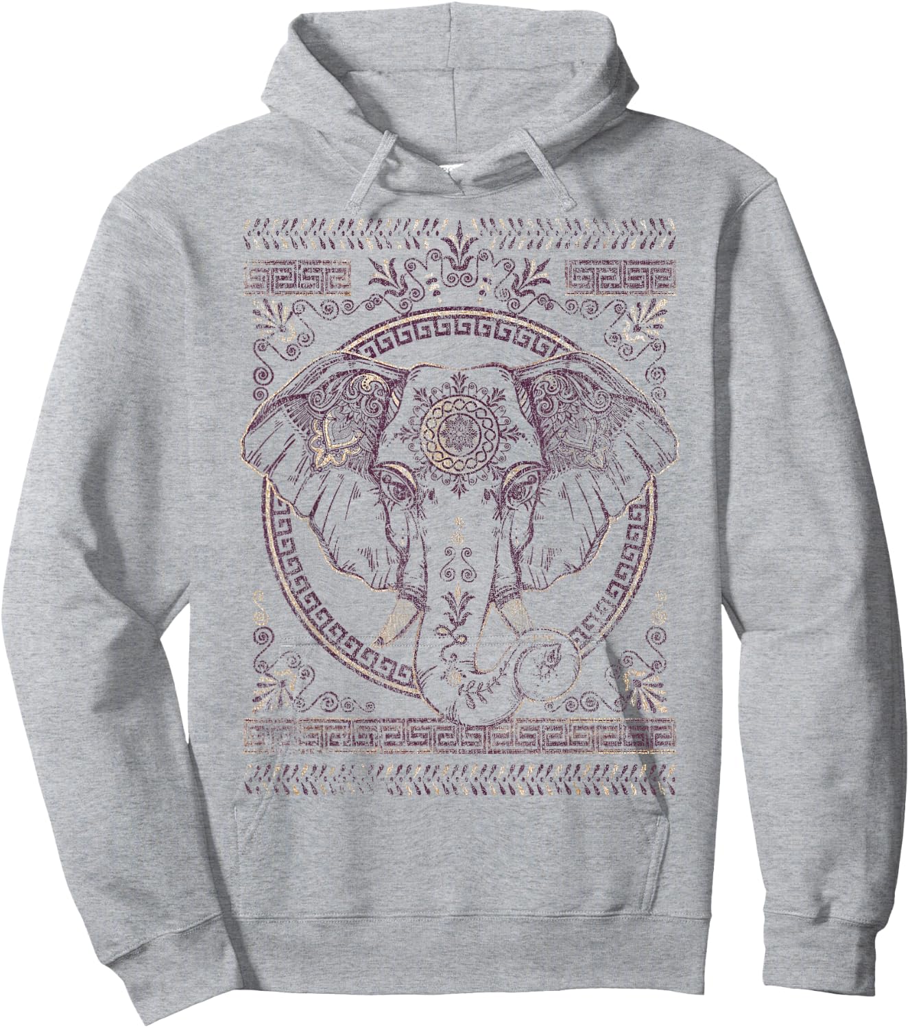 Purple And Gold Boho Elephant Graphic Hoodie - Hoodie | Ash