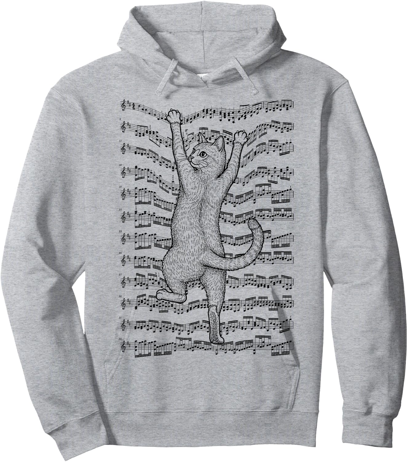 Sheet Music Cat Lover Climbing Notes Funny Hoodie - Hoodie | Ash