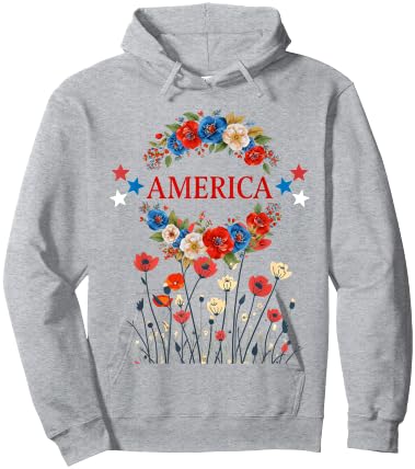 America Poppies Patriotic July 4 Flowers Hoodie - Hoodie | Ash