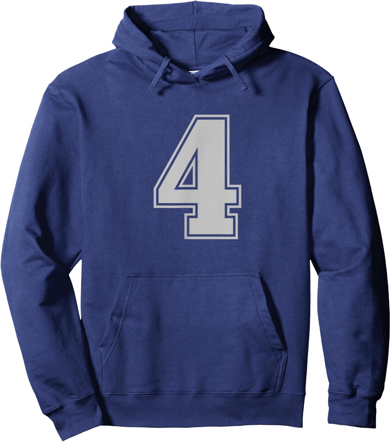 Number #4 Silver Sports Fan Jersey Number Hoodie - Hoodie | Navy