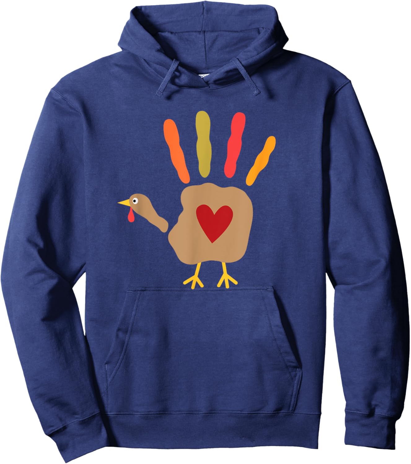 Thanksgiving Turkey Hand Print Heart Hoodie - Hoodie | Navy
