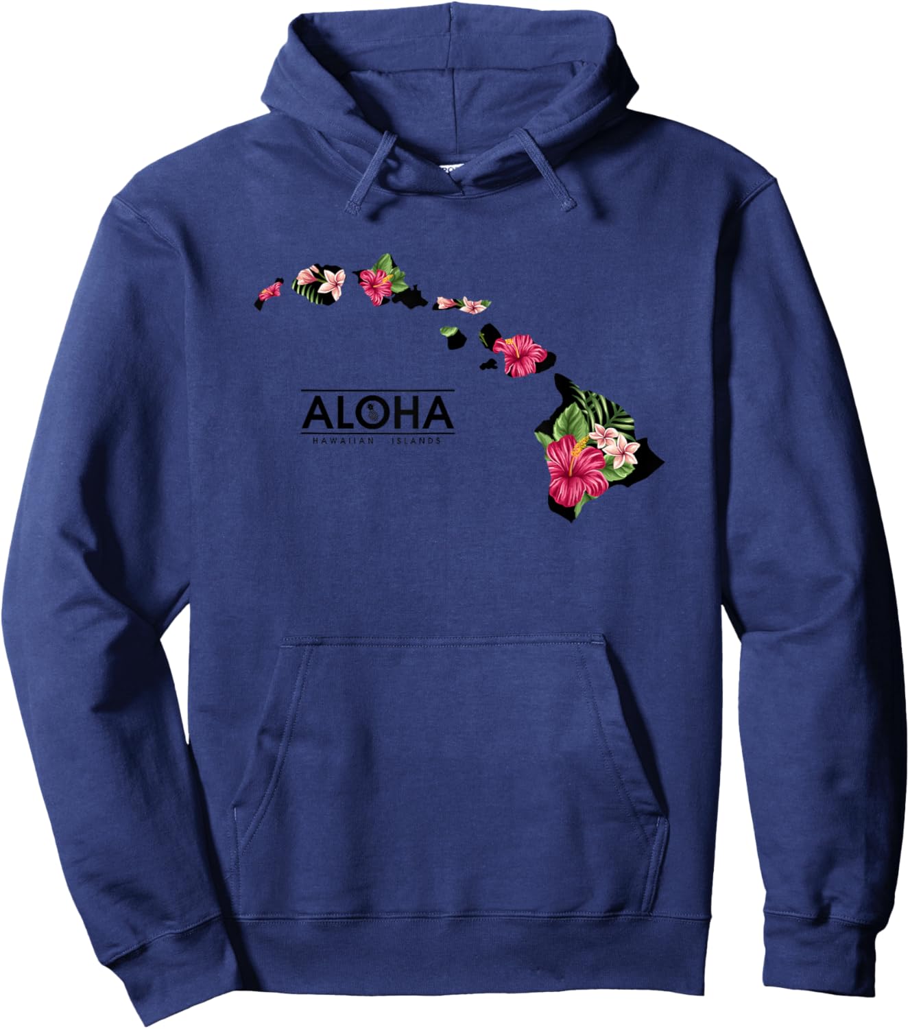 Floral Hawaiian Island Chain Aloha Hoodie - Hoodie | Navy