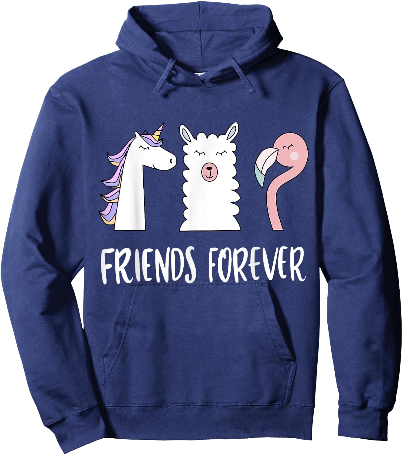 Funny Friends Forever - Llama Unicorn Flamingo Hoodie - Hoodie | Navy