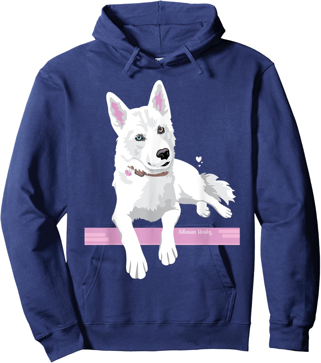 cute white bi-eyed Siberian Husky Dog Hoodie - Hoodie | Navy