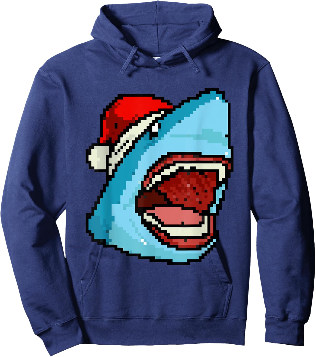 Shark Pixelated Christmas - Funny Shark Xmas Hoodie - Hoodie | Navy