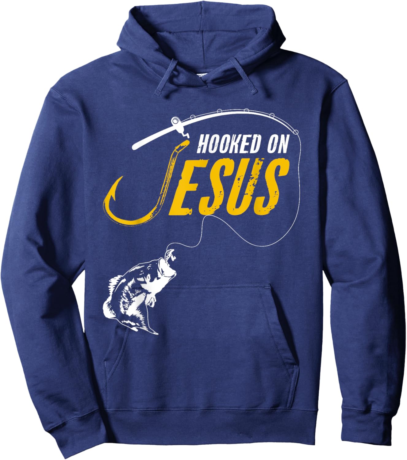 Hooked on Jesus Funny Christian Fishing Hoodie - Hoodie | Navy