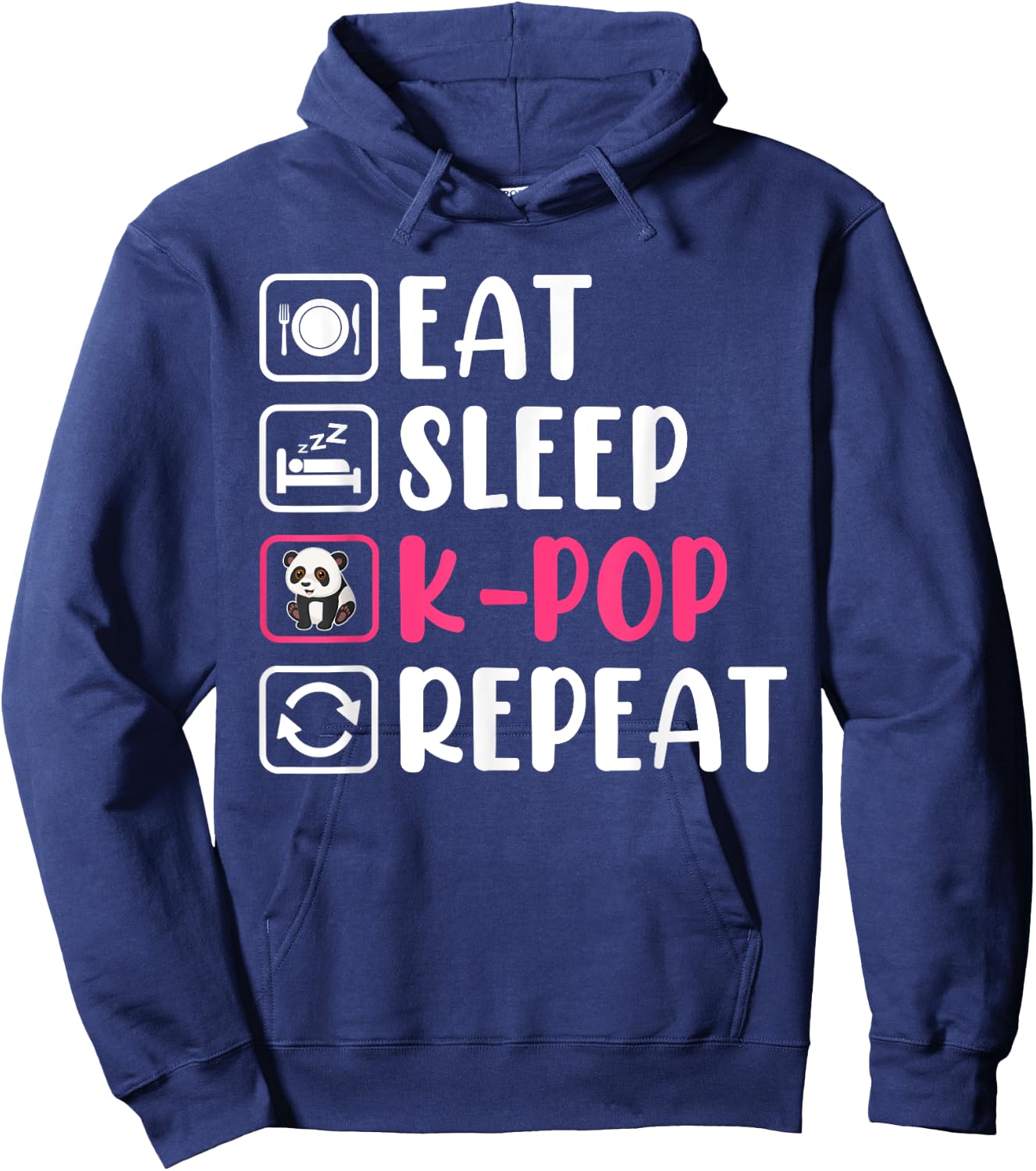 Eat Sleep K-pop Repeat Panda Hoodie - Hoodie | Navy