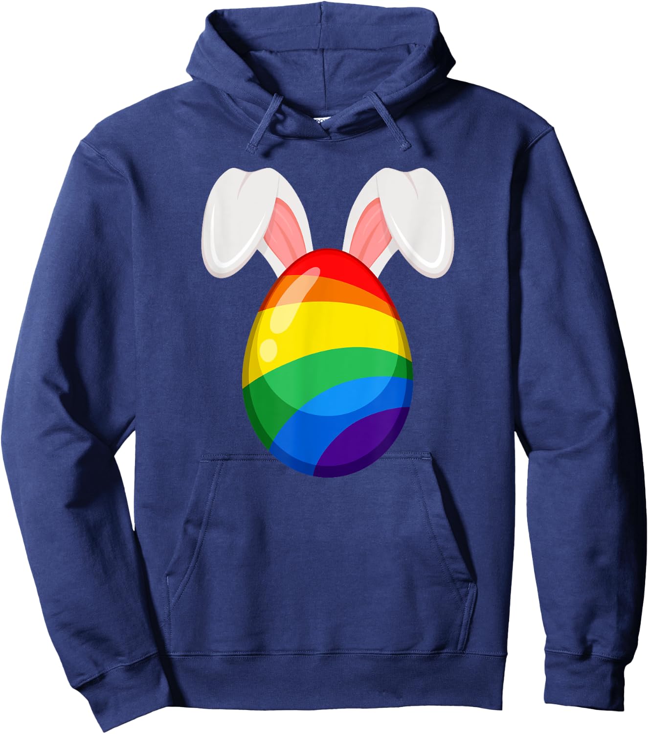 Gay Easter Bunny Ears Rainbow Egg LGBTQ Pride Hoodie - Hoodie | Navy