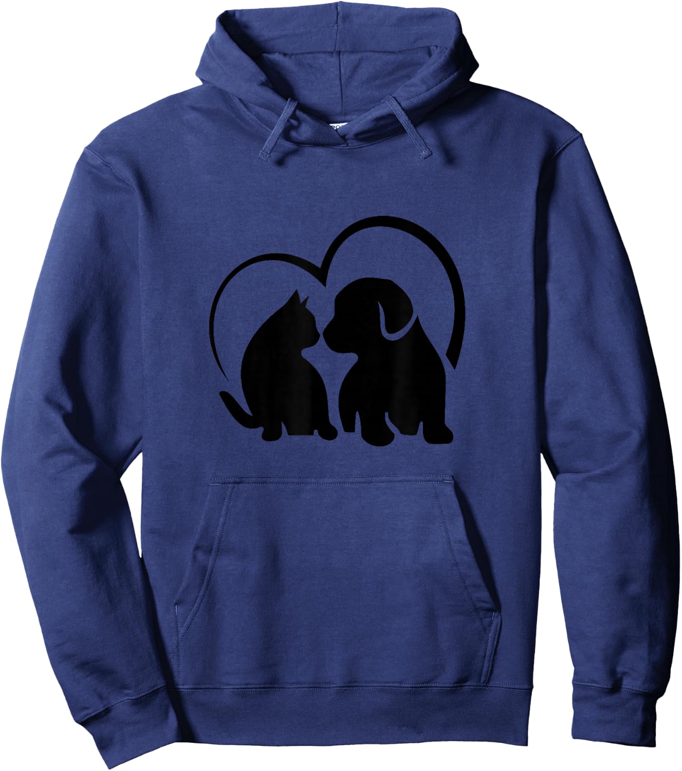 Cat and Dog with Heart Pattern , grey, S Hoodie - Hoodie | Navy