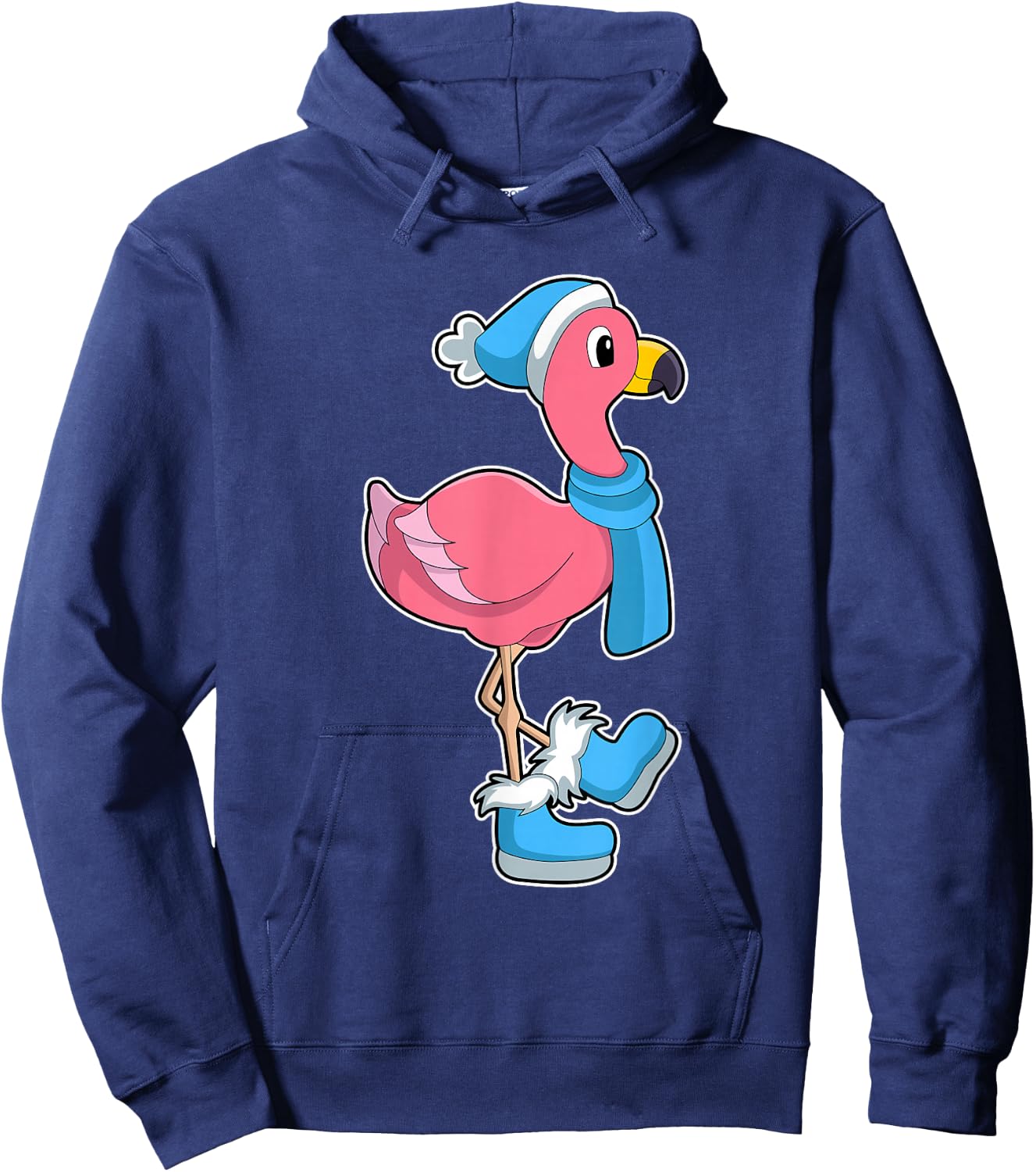 Flamingo Winter Scarf Hoodie - Hoodie | Navy