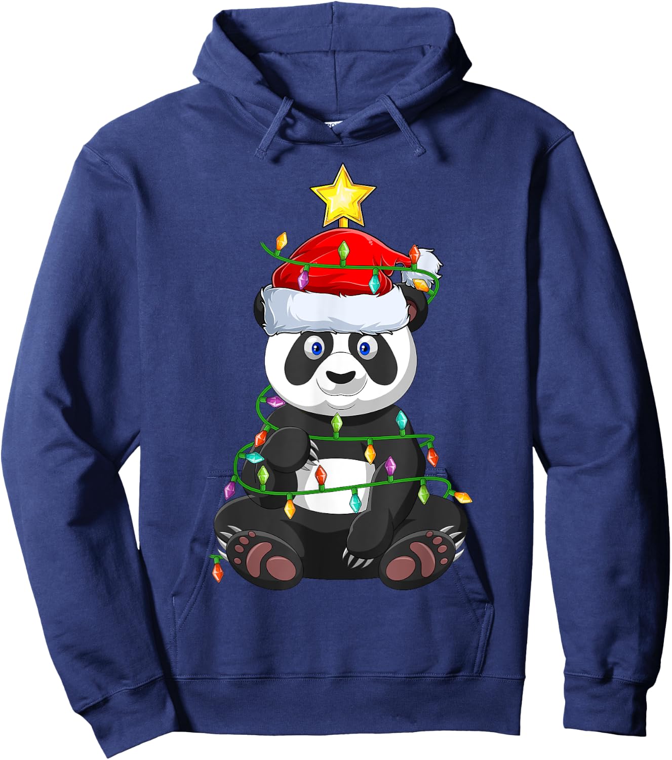 Panda Xmas Tree Lighting Santa Panda Christmas Hoodie - Hoodie | Navy