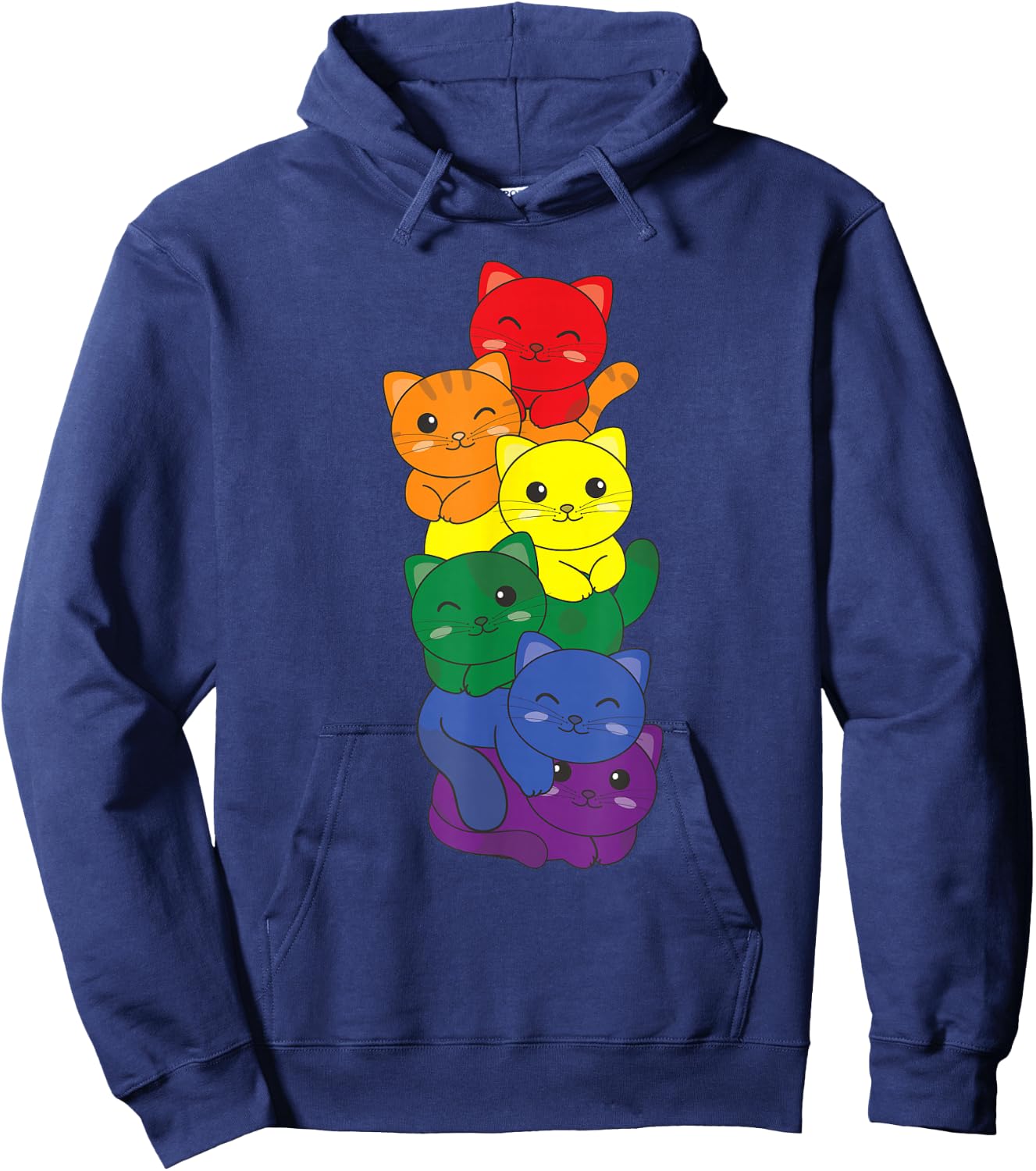 Rainbow Flag Pride Month LGBTQ Rainbow Cat Hoodie - Hoodie | Navy
