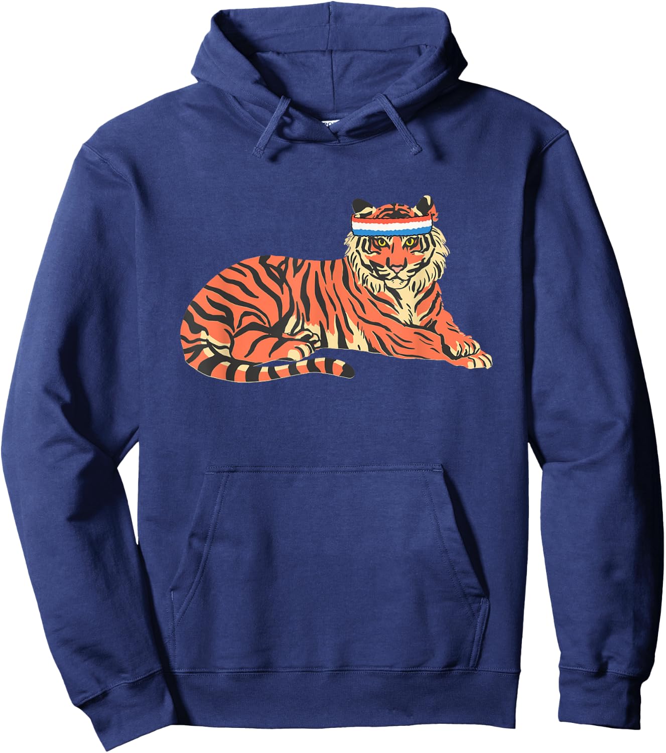 Tiger Shirt Tiger Wearing Sweatband Hoodie - Hoodie | Navy