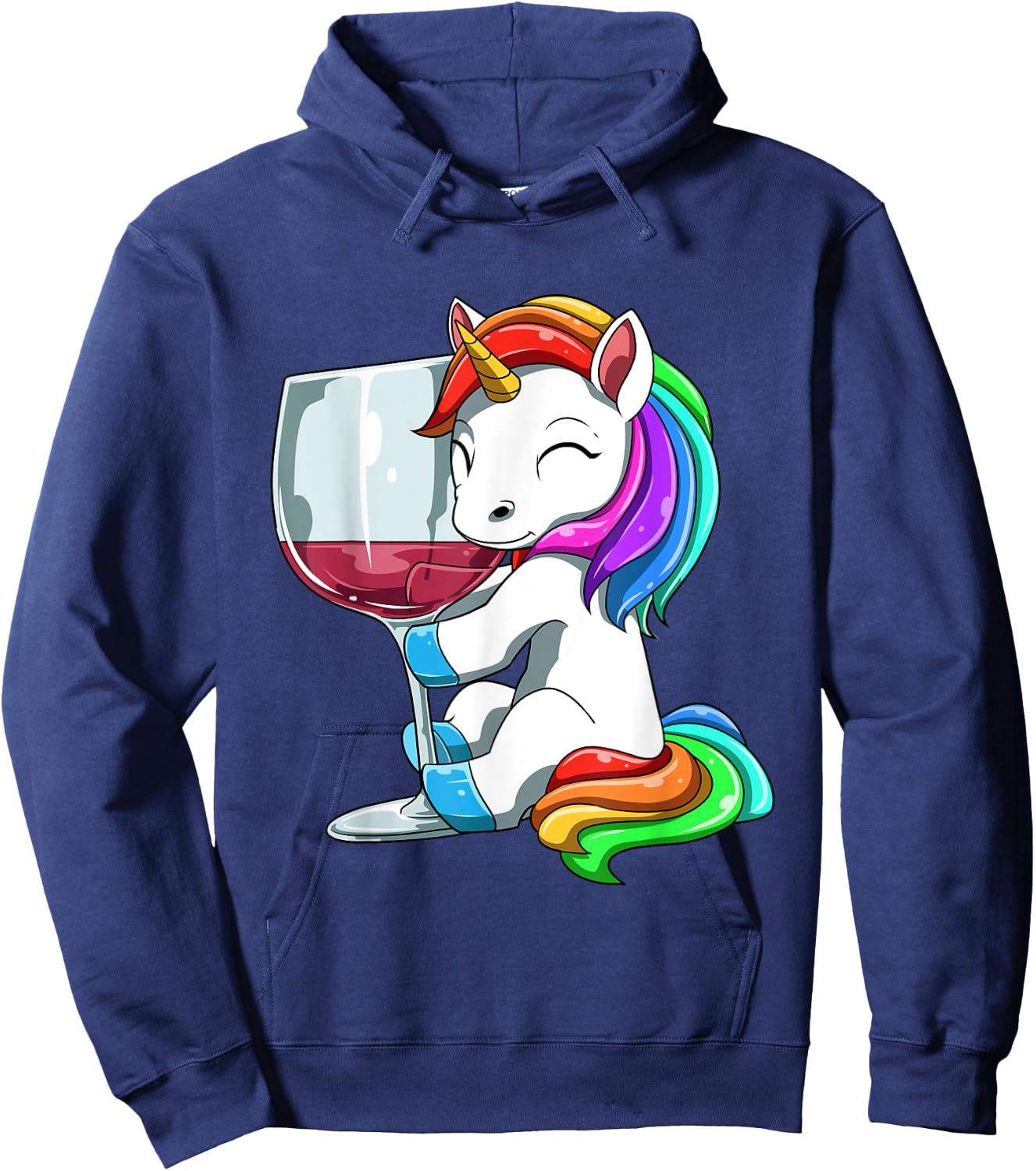 Funny Wine Unicorn Drinking Hoodie - Hoodie | Navy