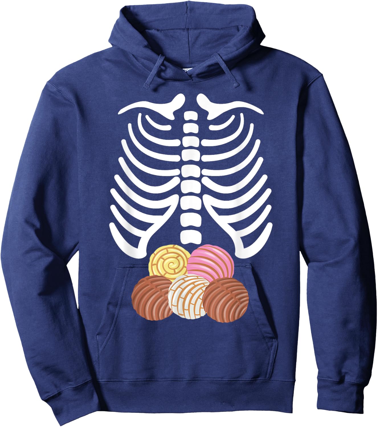 Skeleton Rib Cage with Mexican Pan Dulce Concha Hoodie - Hoodie | Navy