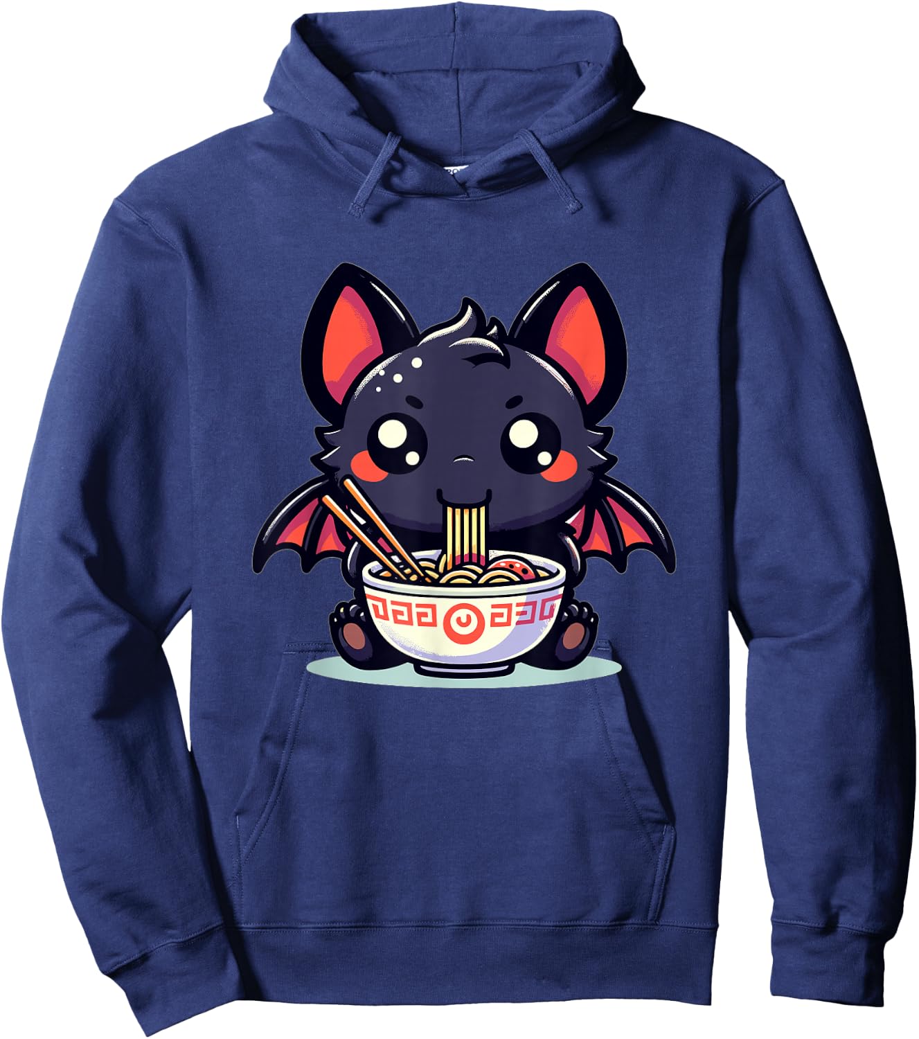Cute Japanese Kawaii Chibi Bat Eating Ramen Hoodie - Hoodie | Navy