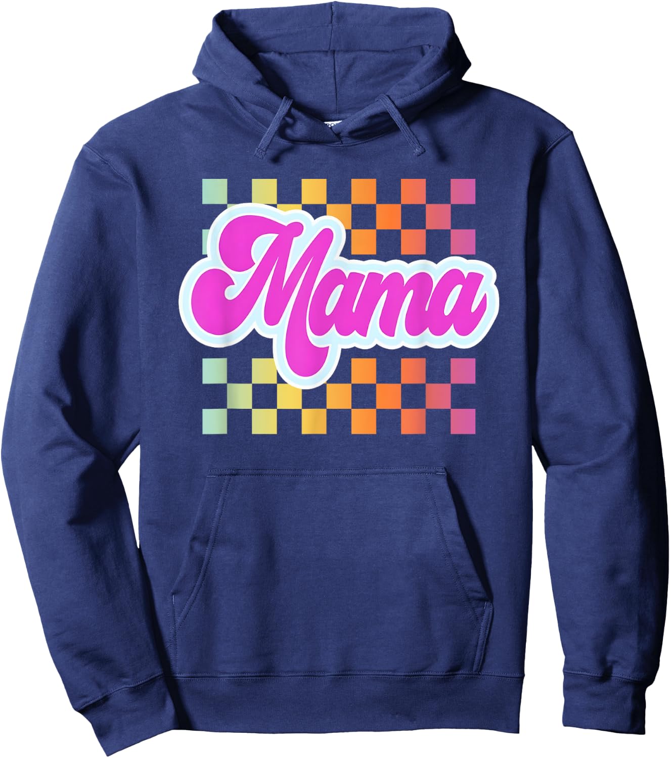 Rainbow Checkered Mama Hoodie - Hoodie | Navy