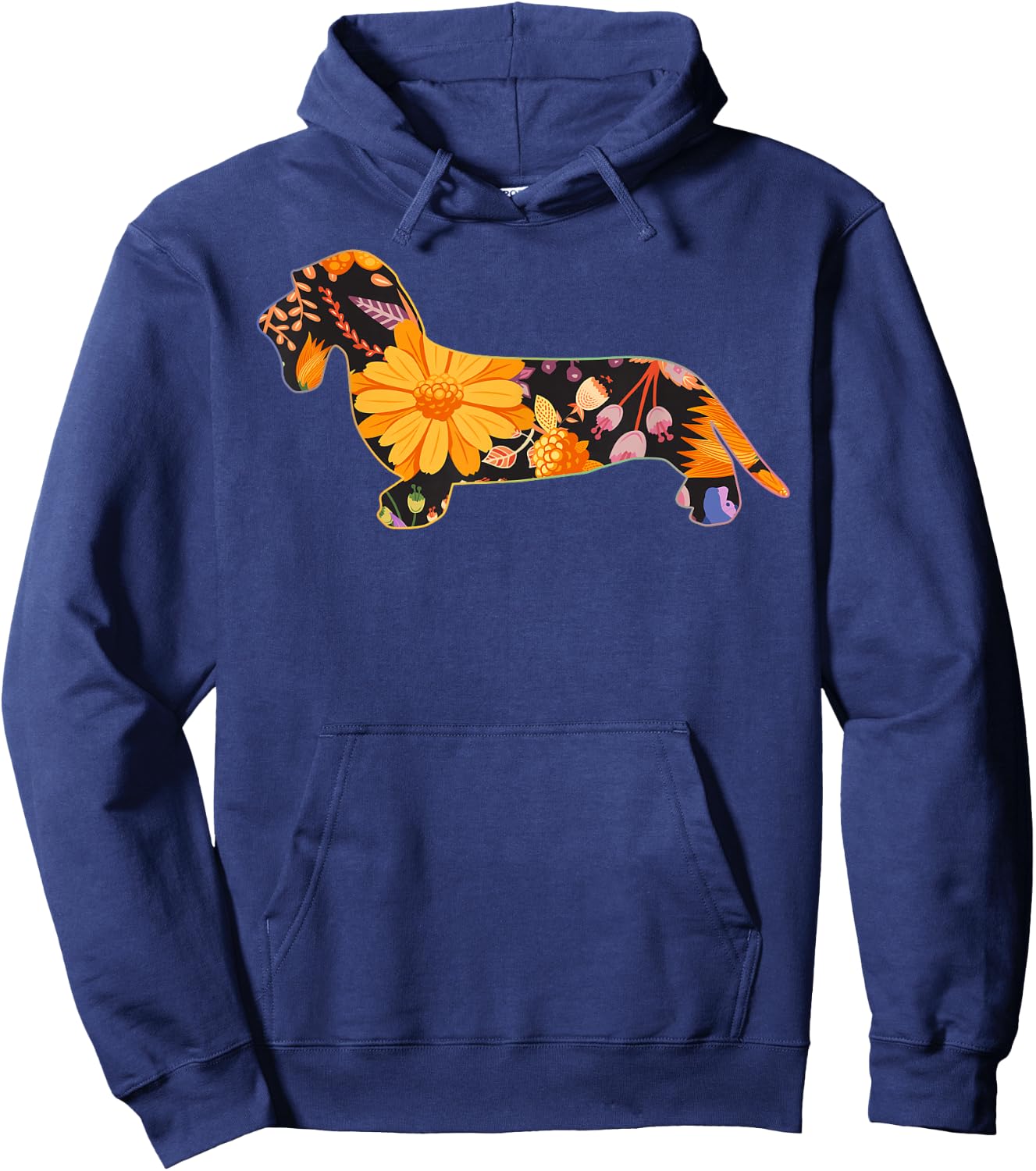 Dachshund Wire Hair Floral Flower Vintage Retro Hoodie - Hoodie | Navy