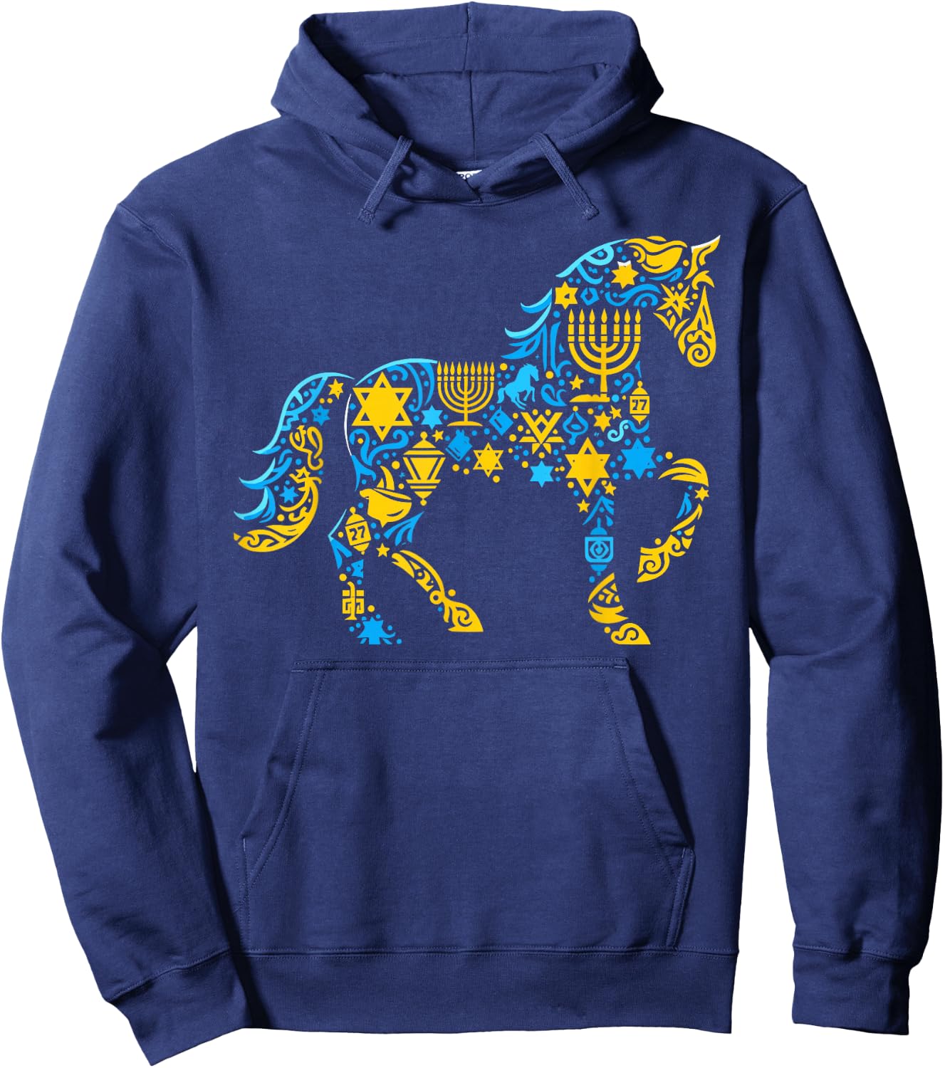 Horse Menorah Dreidel Jewish Hanukkah Kids Hoodie - Hoodie | Navy