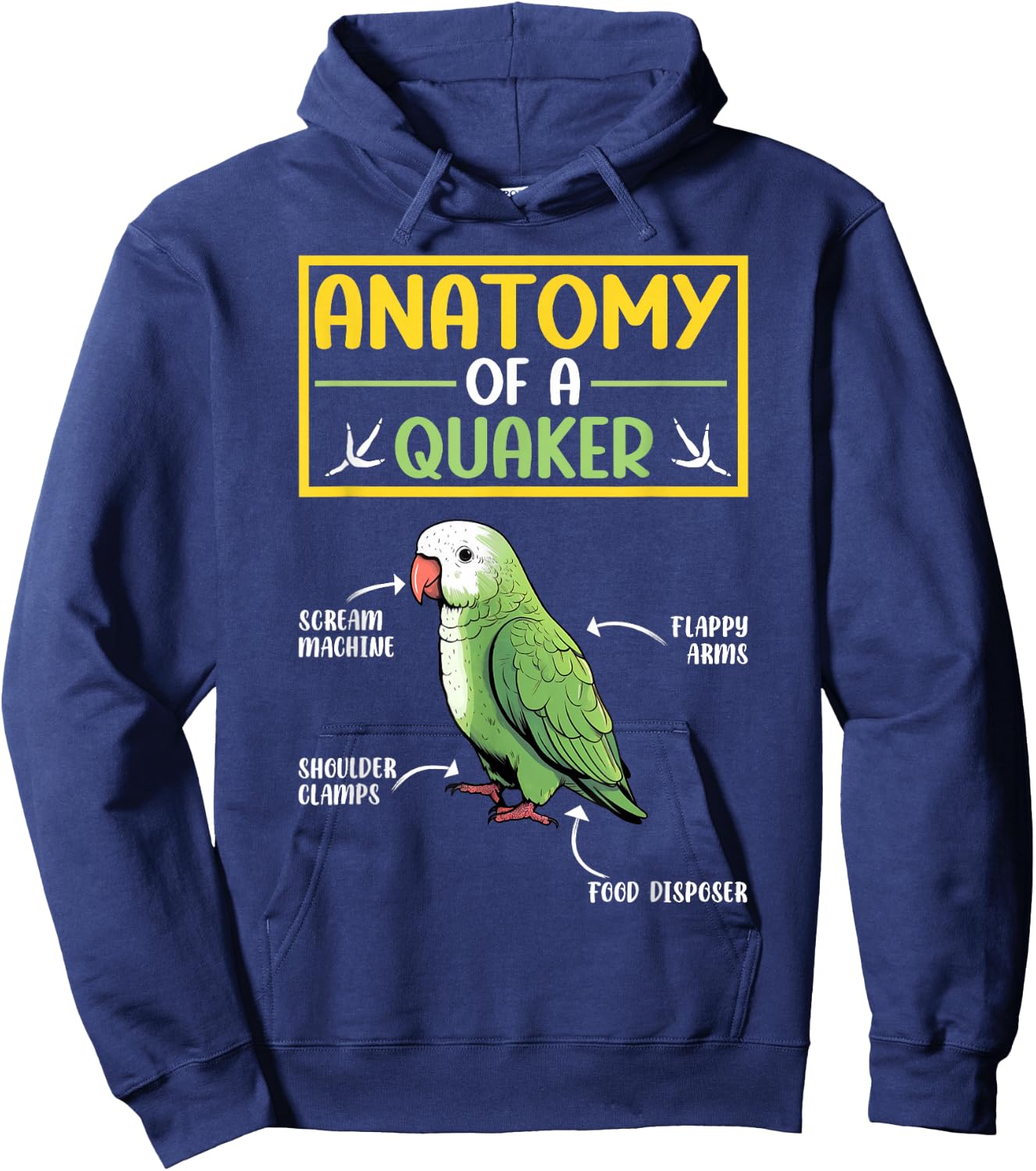 Quaker Parrot Gifts -Child Classic Graphic - Quaker Parrot Design - Black - Small - Short Sleeve - Cotton Blend - Machine Wash - - Pull On - 1 Count - All Seasons Hoodie - Hoodie | Navy