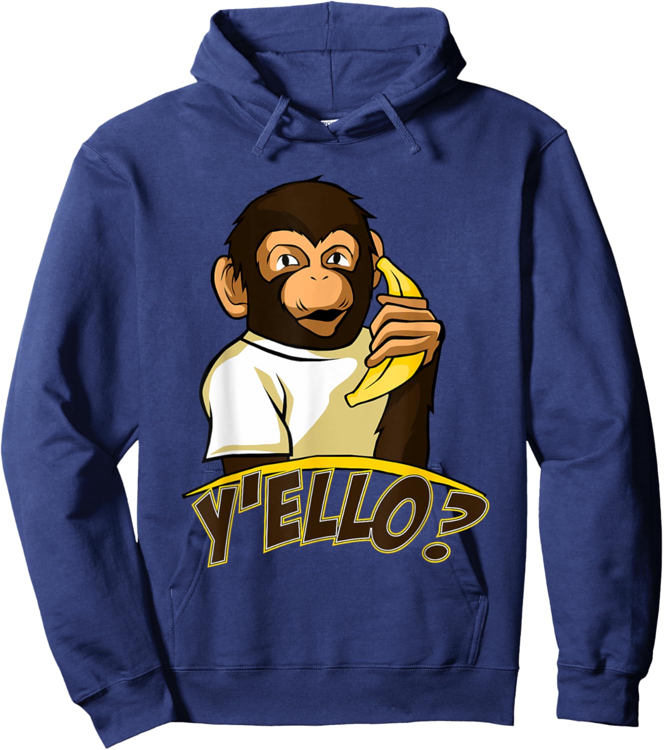 Yello Funny Talking Monkey On Banana Phone Hoodie - Hoodie | Navy