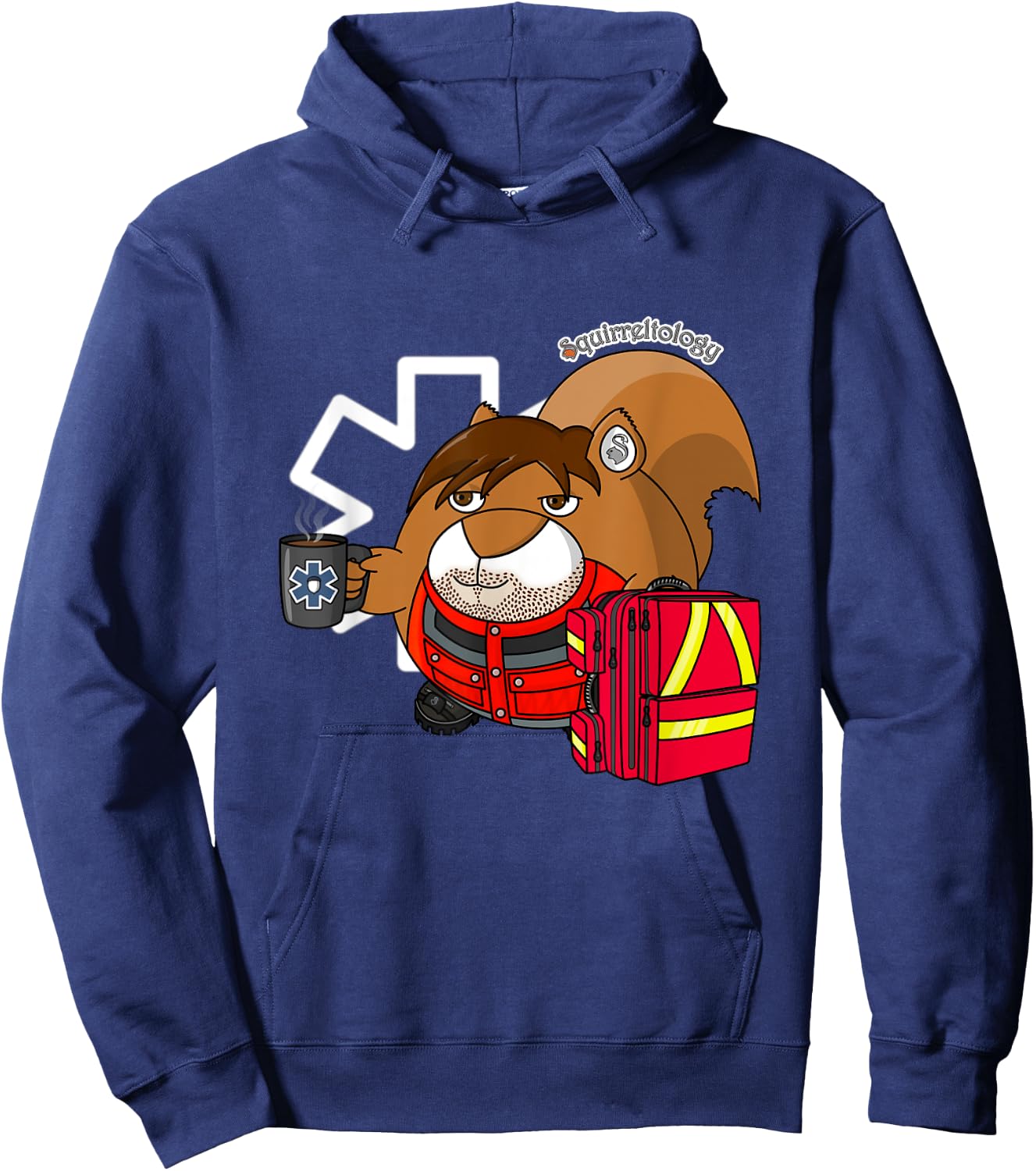 Funny Squirrel - Bored Paramedic with Coffee Hoodie - Hoodie | Navy
