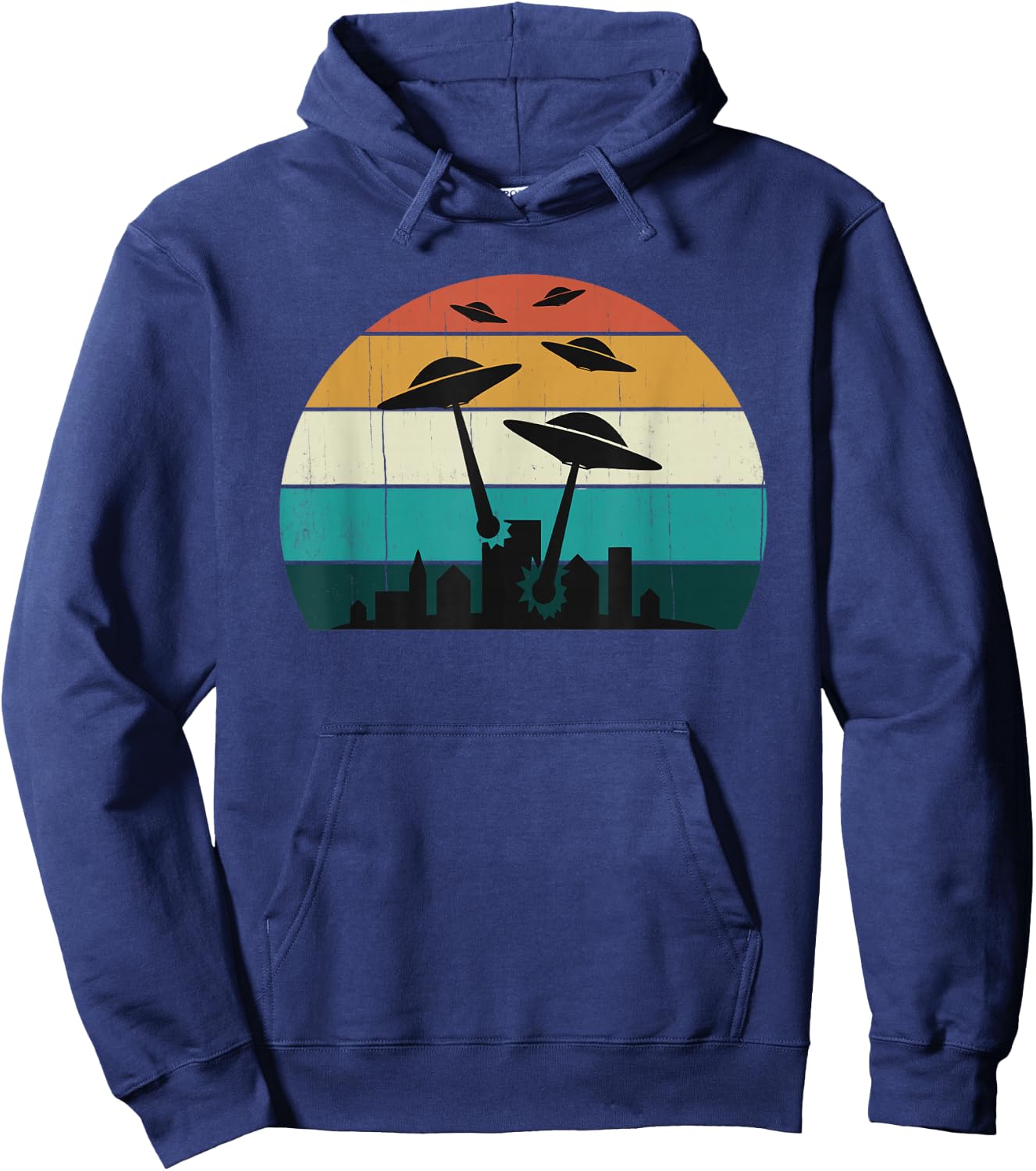 Retro UFO Attack at Sunset - Cool Classic Hoodie - Hoodie | Navy