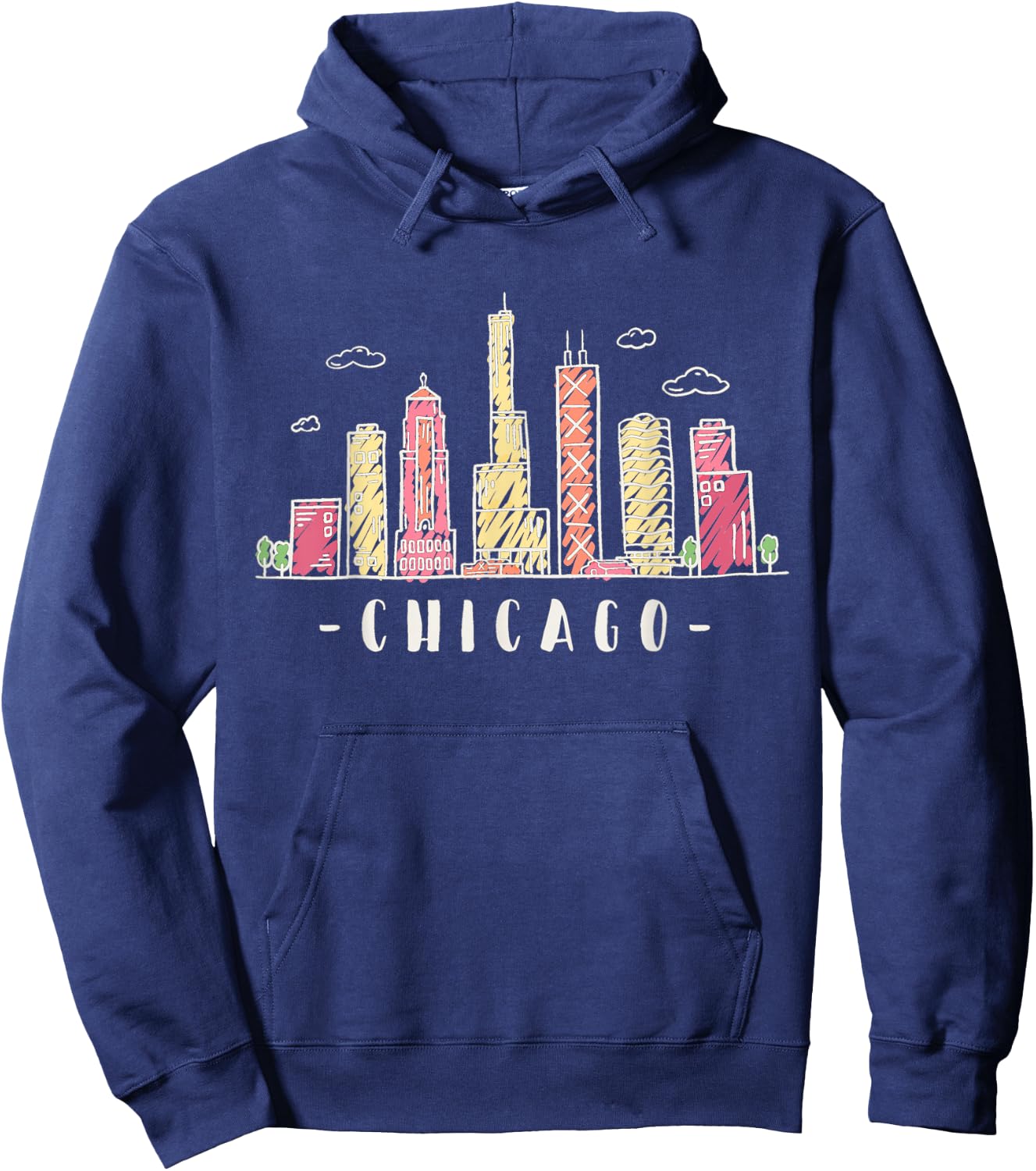 Chicago Skyline Illinois Vintage Hoodie - Hoodie | Navy