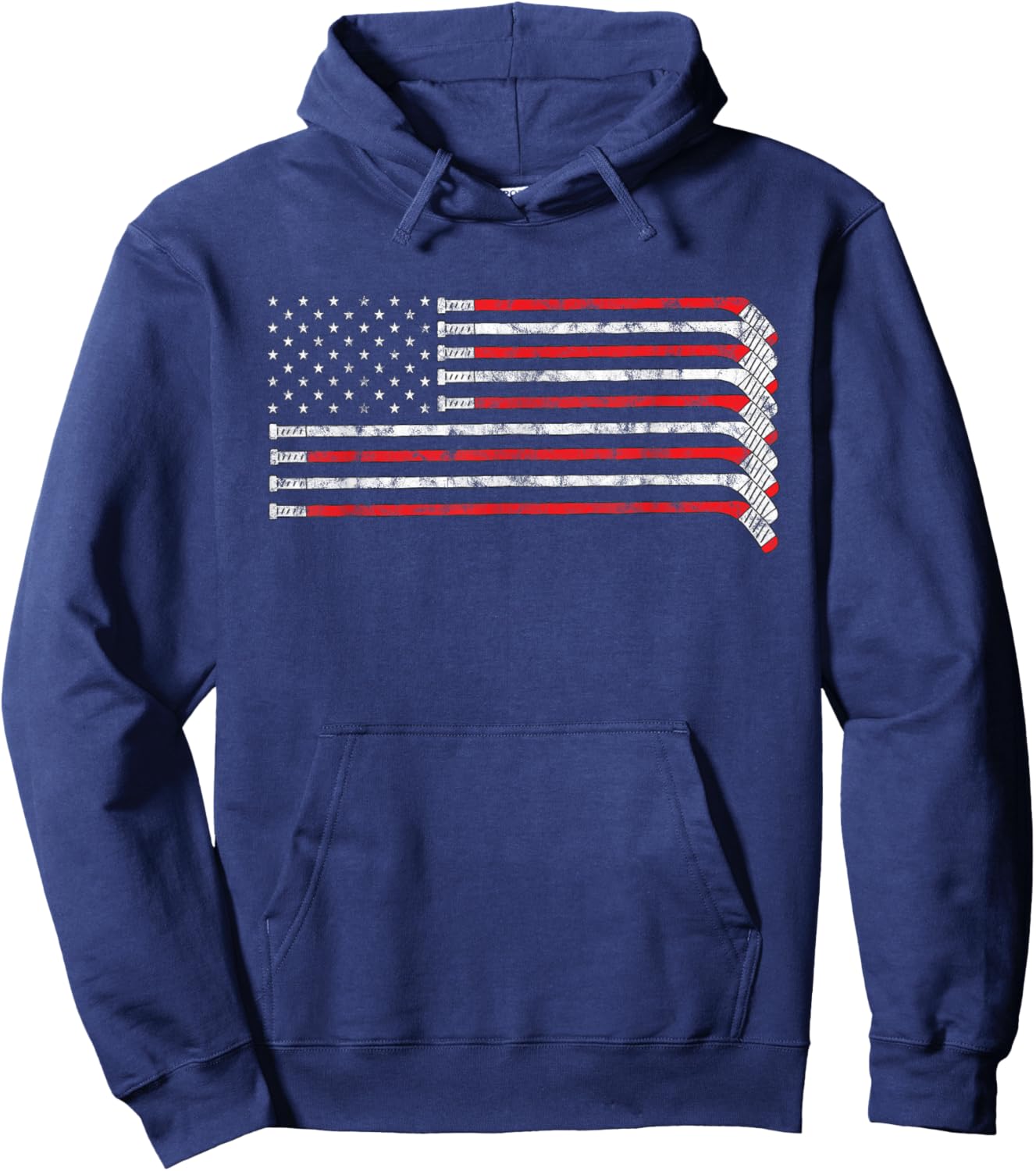 Hockey Stick USA Flag Faded Hockey Player Hoodie - Hoodie | Navy