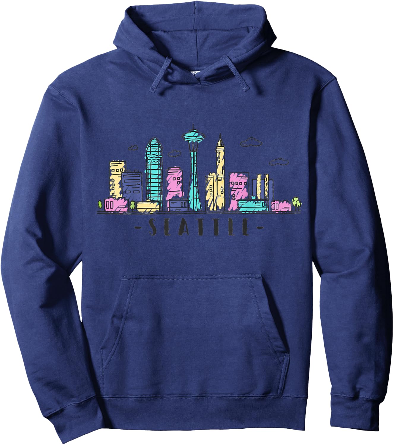 Seattle Skyline Washington PNW Vintage Hoodie - Hoodie | Navy