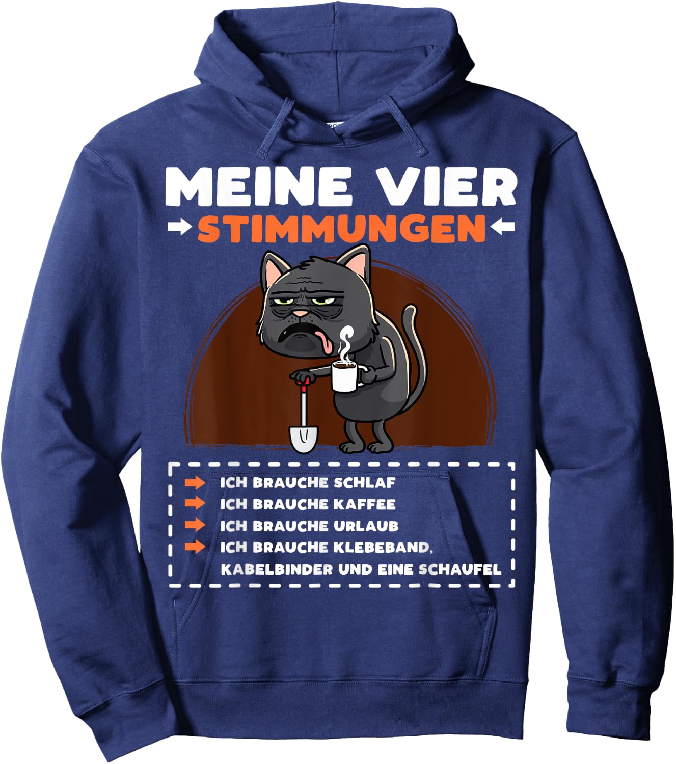 Katze Lustige Sprüche Urlaub Müde Kaffee Hoodie - Hoodie | Navy