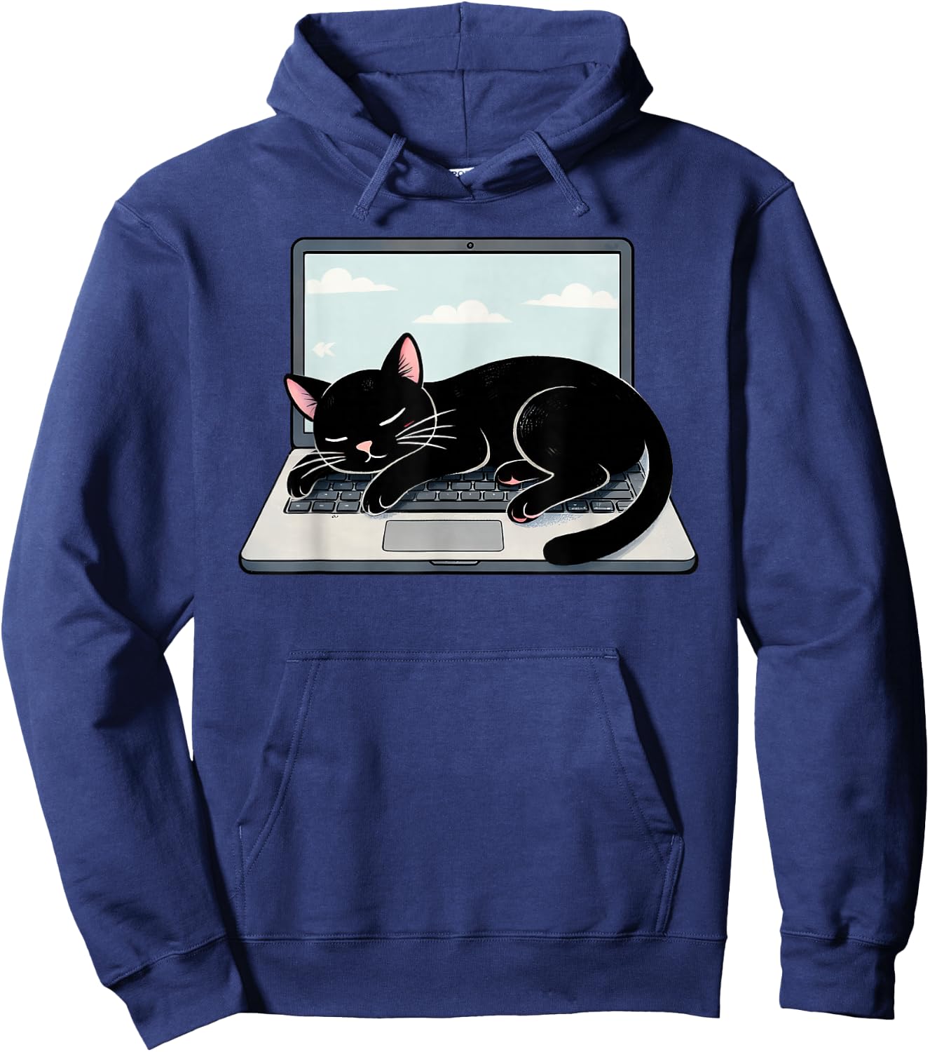 Funny Black Cat Sleeping On Laptop Computer Hoodie - Hoodie | Navy