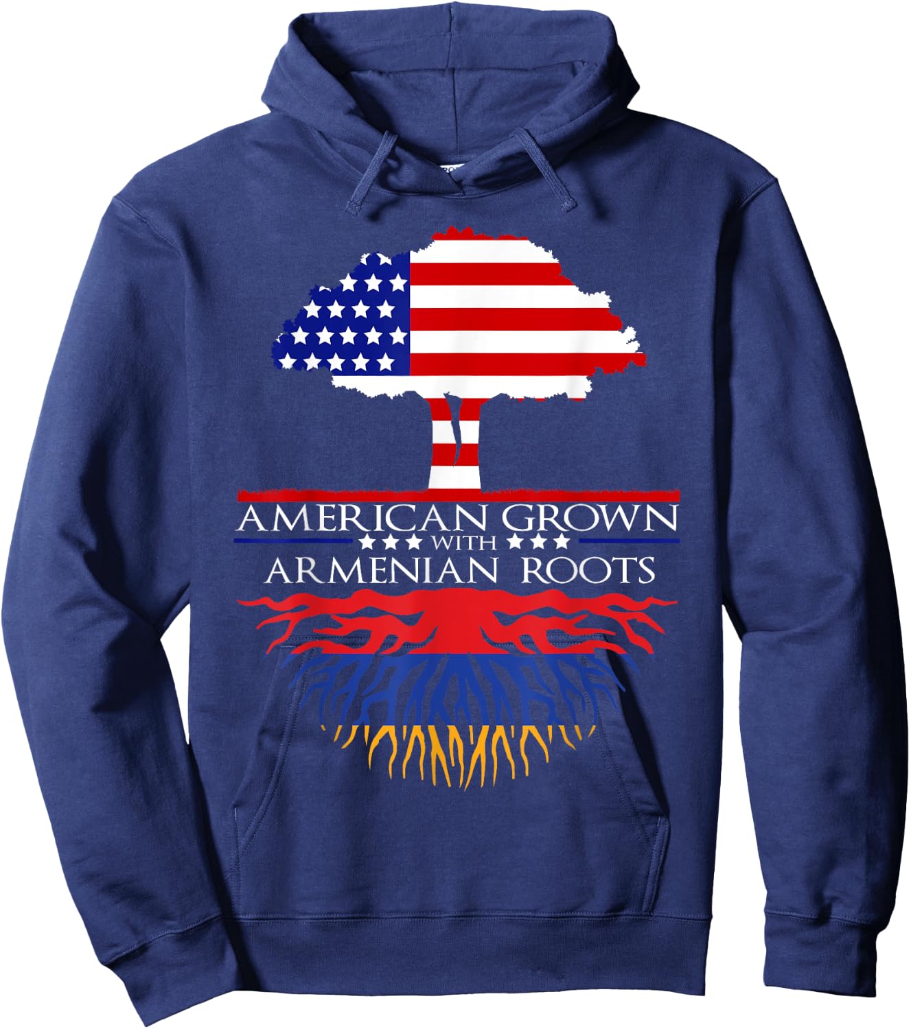 Armenian Roots American Grown US Armenia Flag Hoodie - Hoodie | Navy