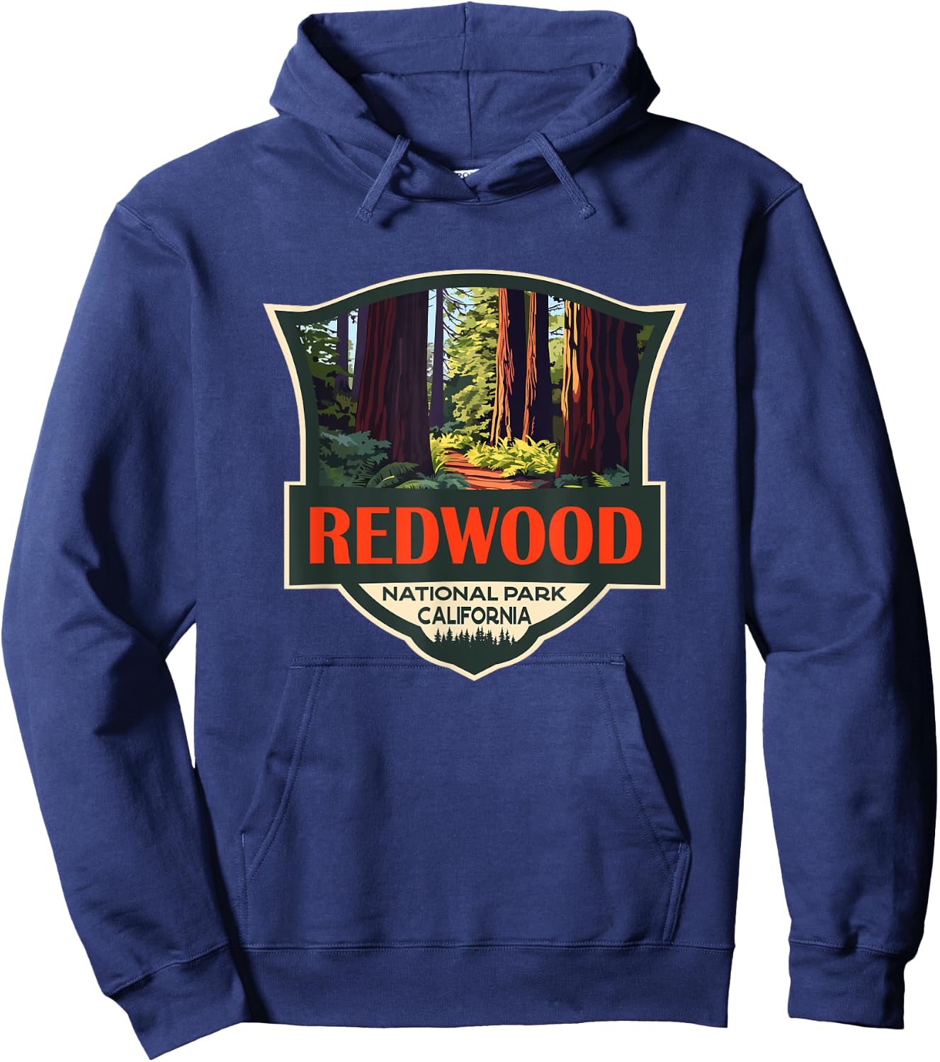 Redwood National Park Illustration Retro Badge Hoodie - Hoodie | Navy