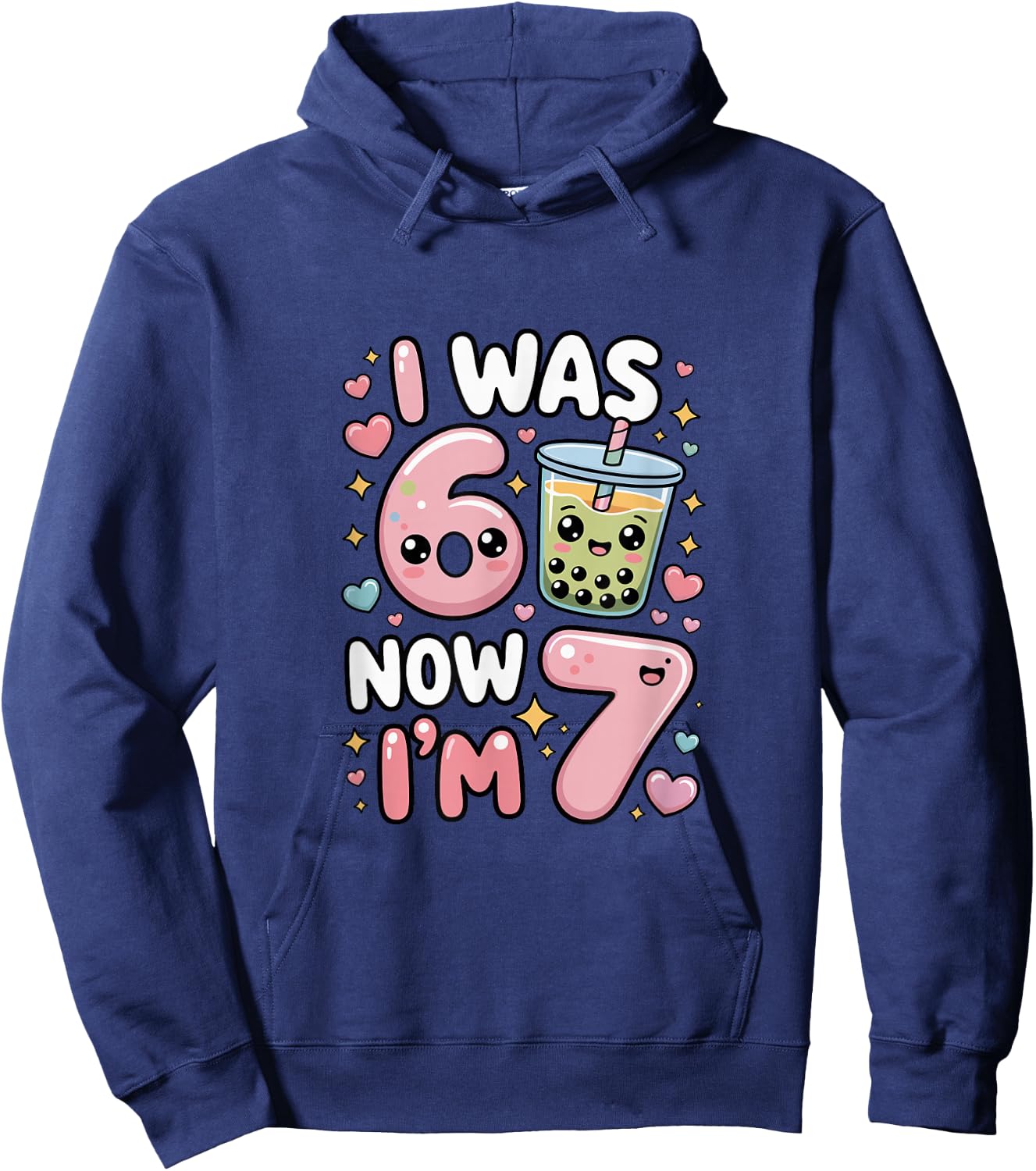 7 Year Old Birthday was 6 Now I'm 7 Kids Boba Hoodie - Hoodie | Navy